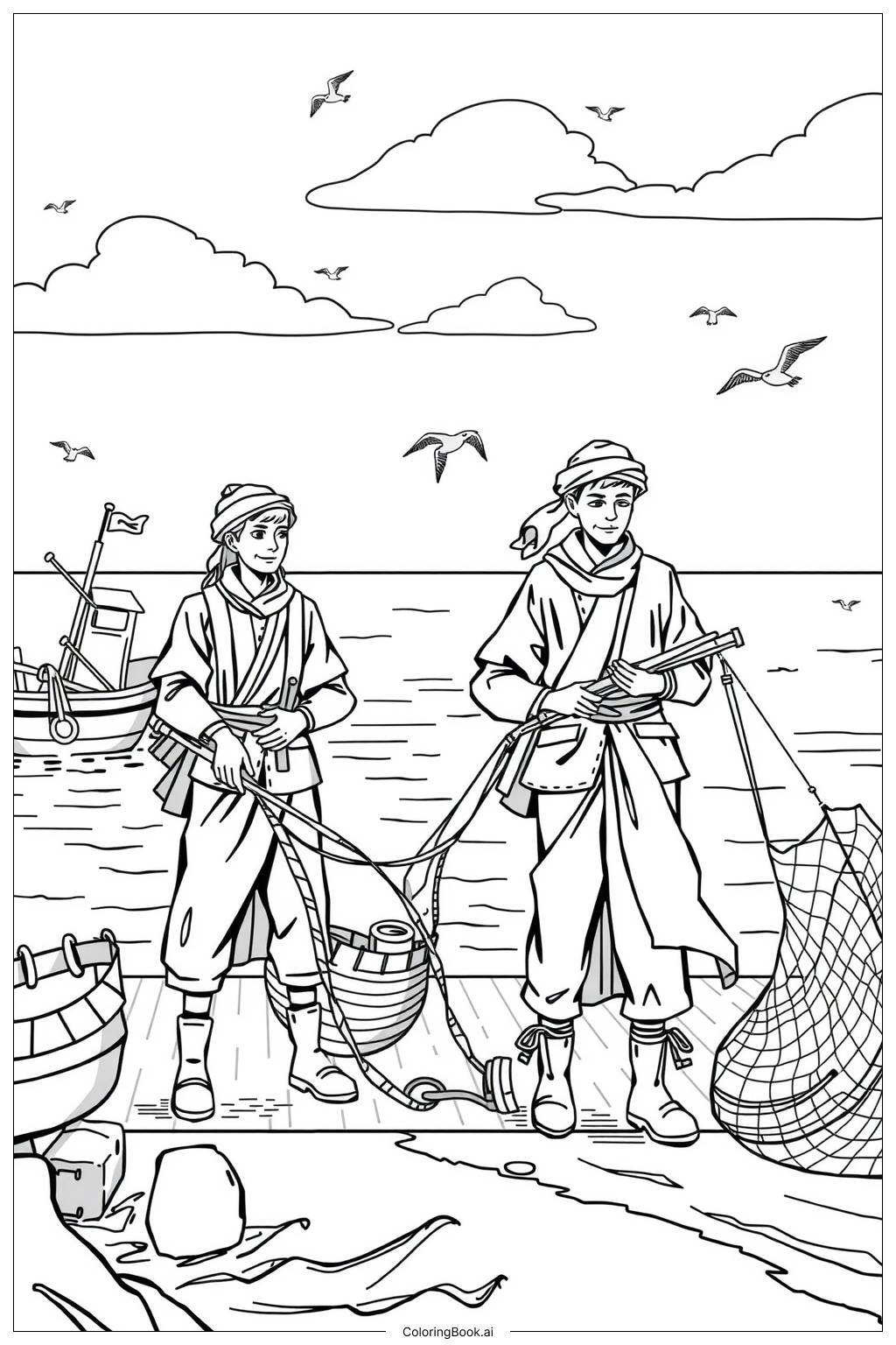  Page de coloriage Pêcheurs d'hommes sur une rive paisible-2 