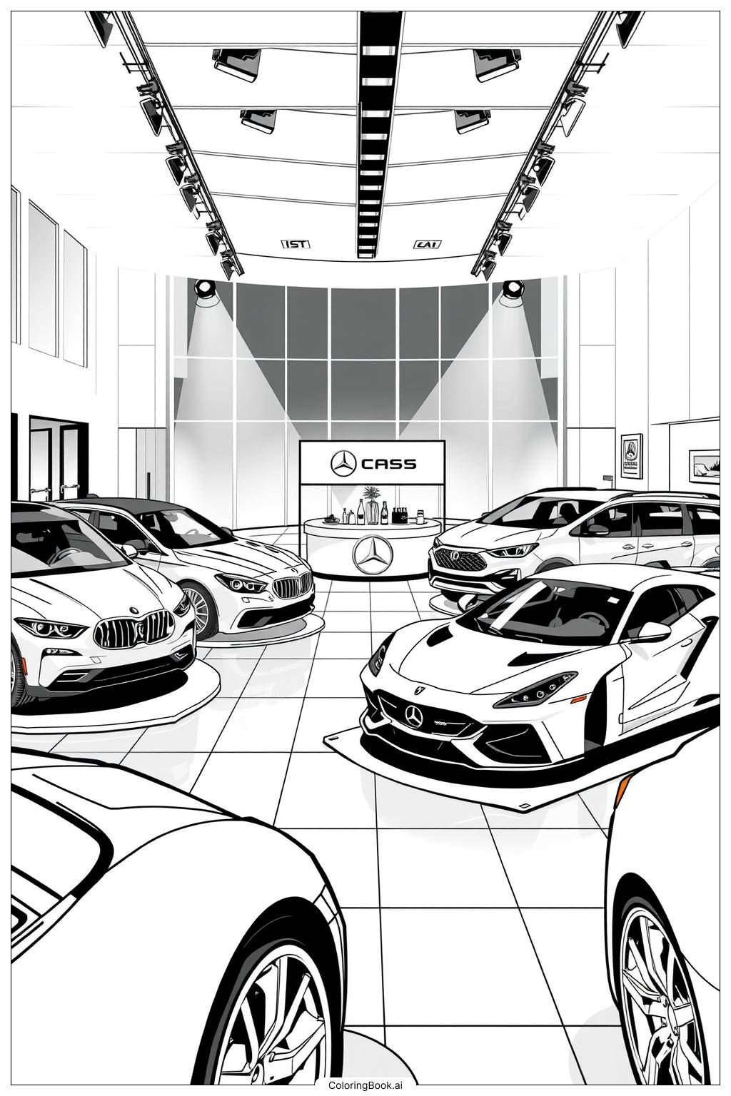  Luxury Cars Showroom Display-2 Coloring Page 