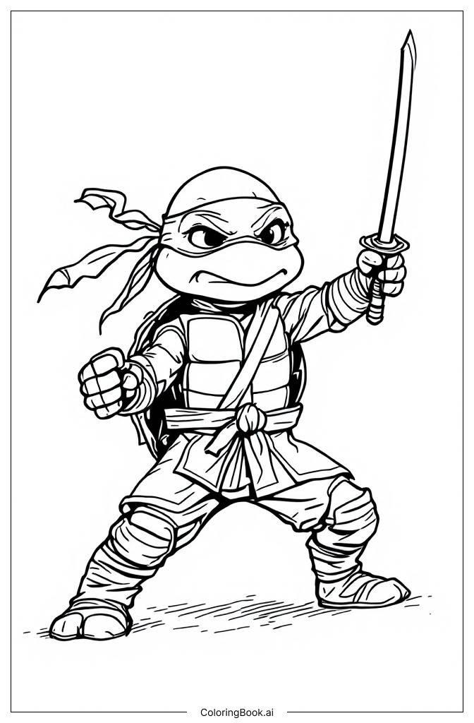  Página para colorear de Entrenamiento de la Tortuga Ninja Pequeña 