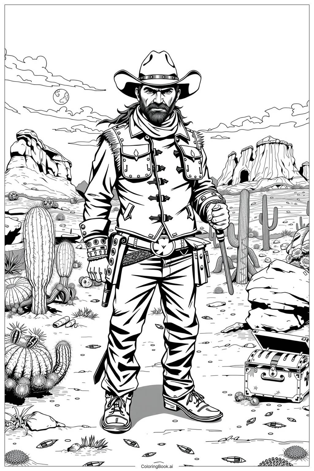  Cowboy hunting for treasure in the desert Coloring Page 