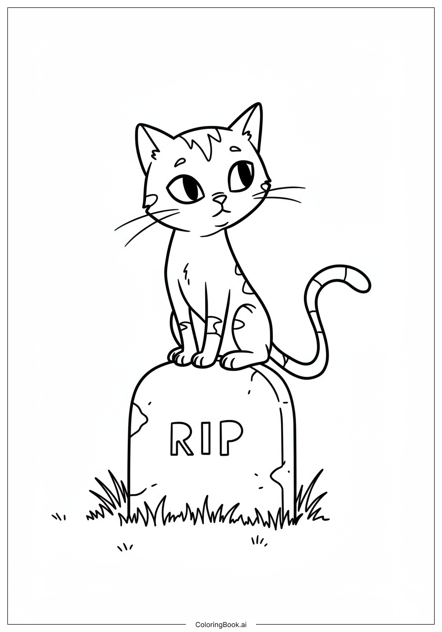  坐在墓碑上的猫 Binx填色页 