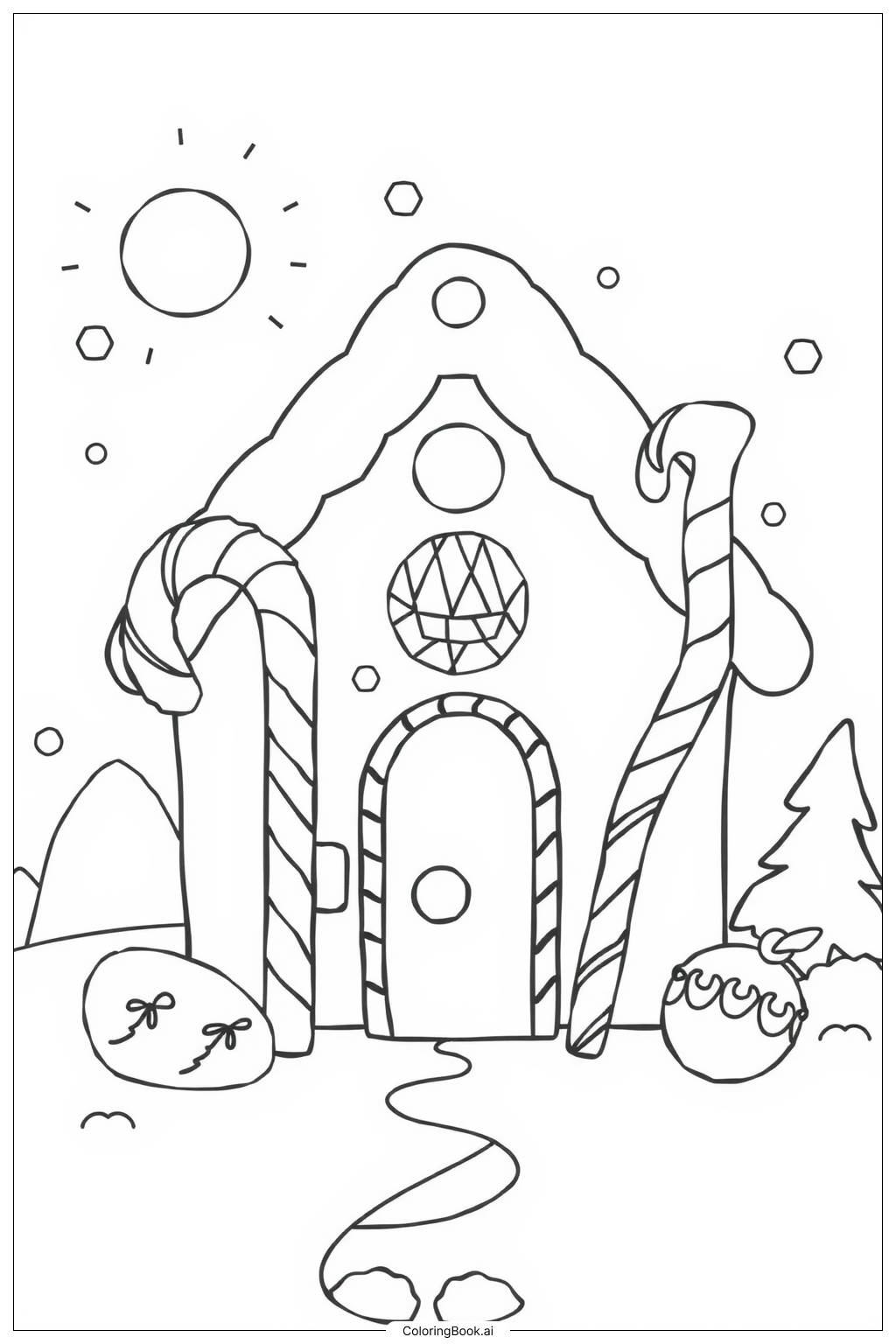  Gingerbread House with Candy Canes Coloring Page 