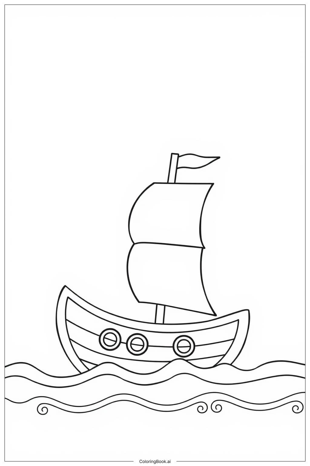  Pirate Ship on a Wavy Ocean Coloring Page 