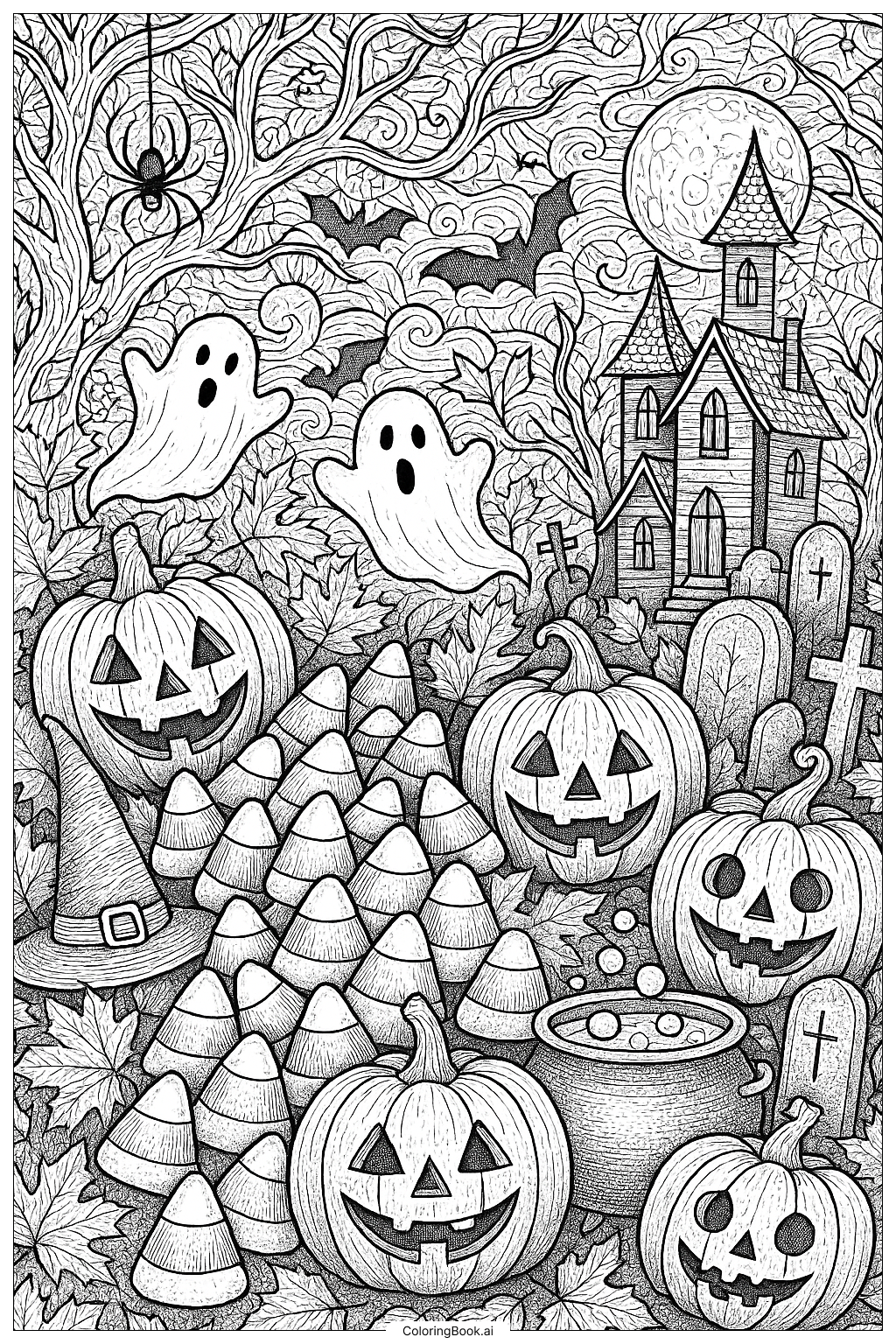 キャンディコーンがあるハロウィンの詳細なシーン