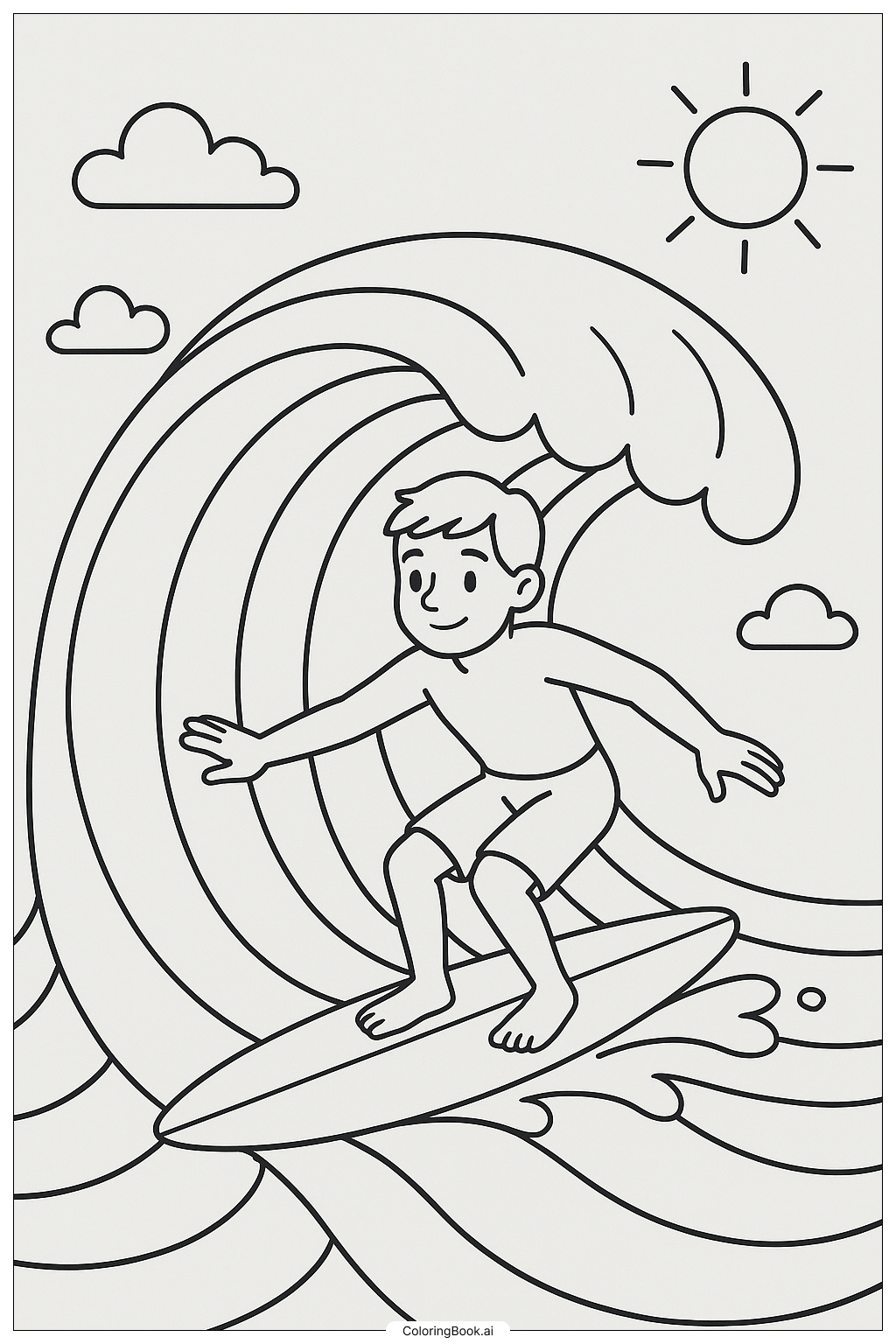  Surfer Riding A Big Summer Wave Coloring Page 