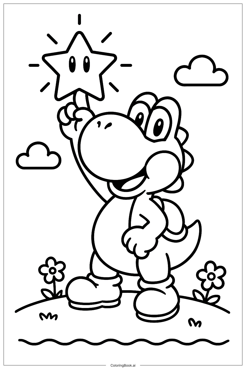  Yoshi Holding a Super Star Coloring Page 