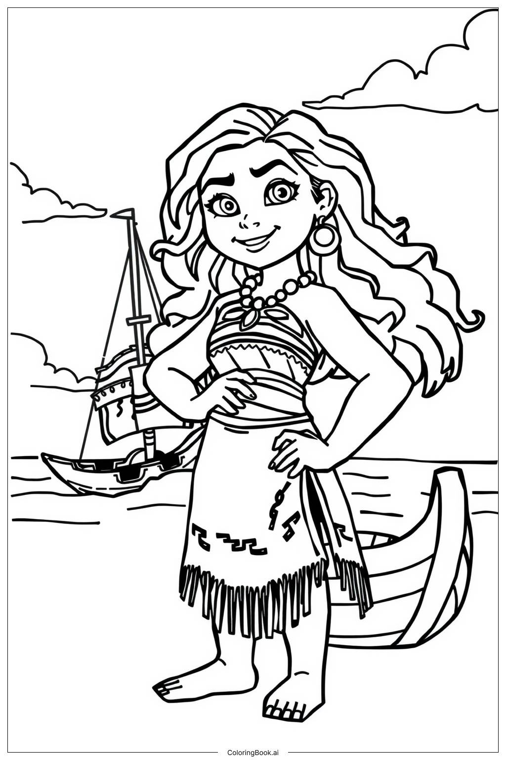  Moana and the magical boat Coloring Page 