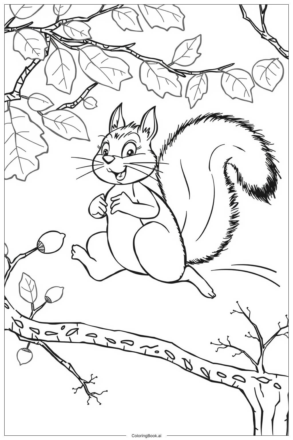  Squirrel Jumping Between Branches-2 Coloring Page 