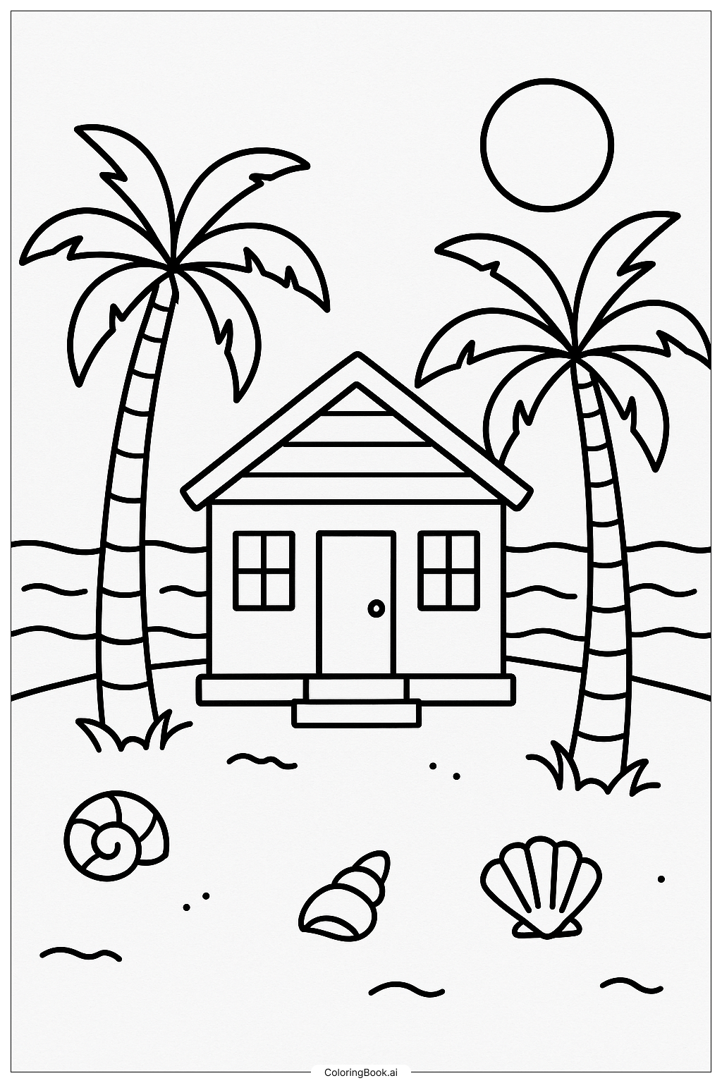 A Beach House by the Sea Coloring Page
