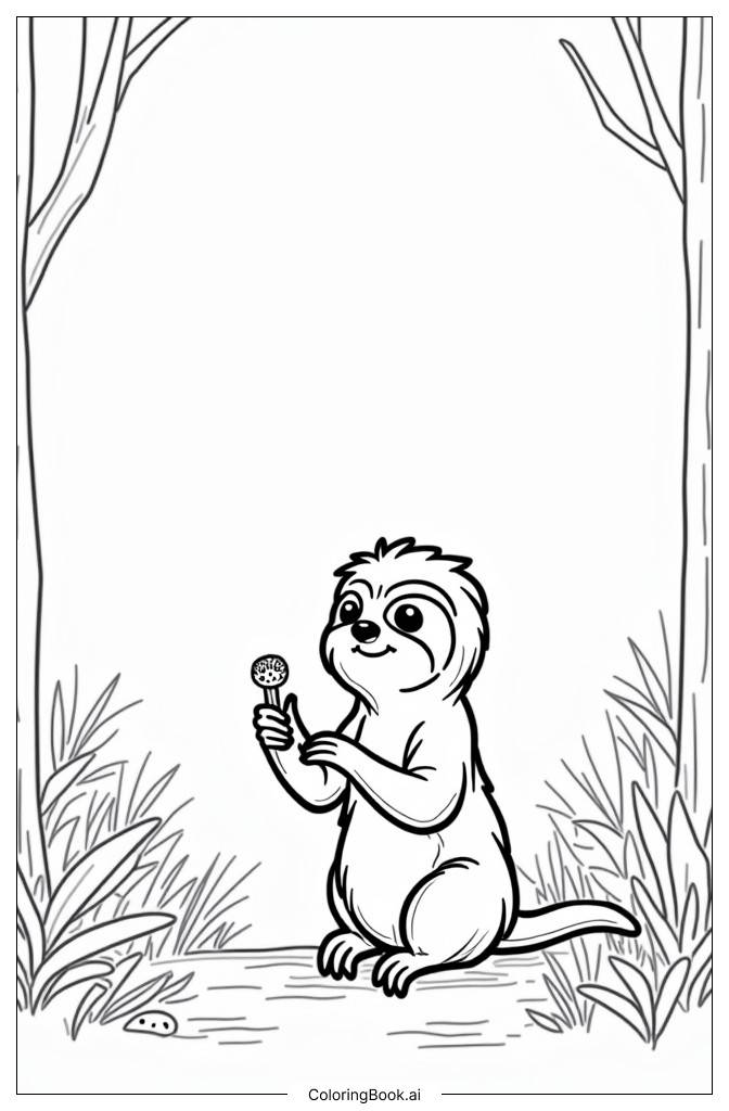  Sloth searching for food in the forest Coloring Page 