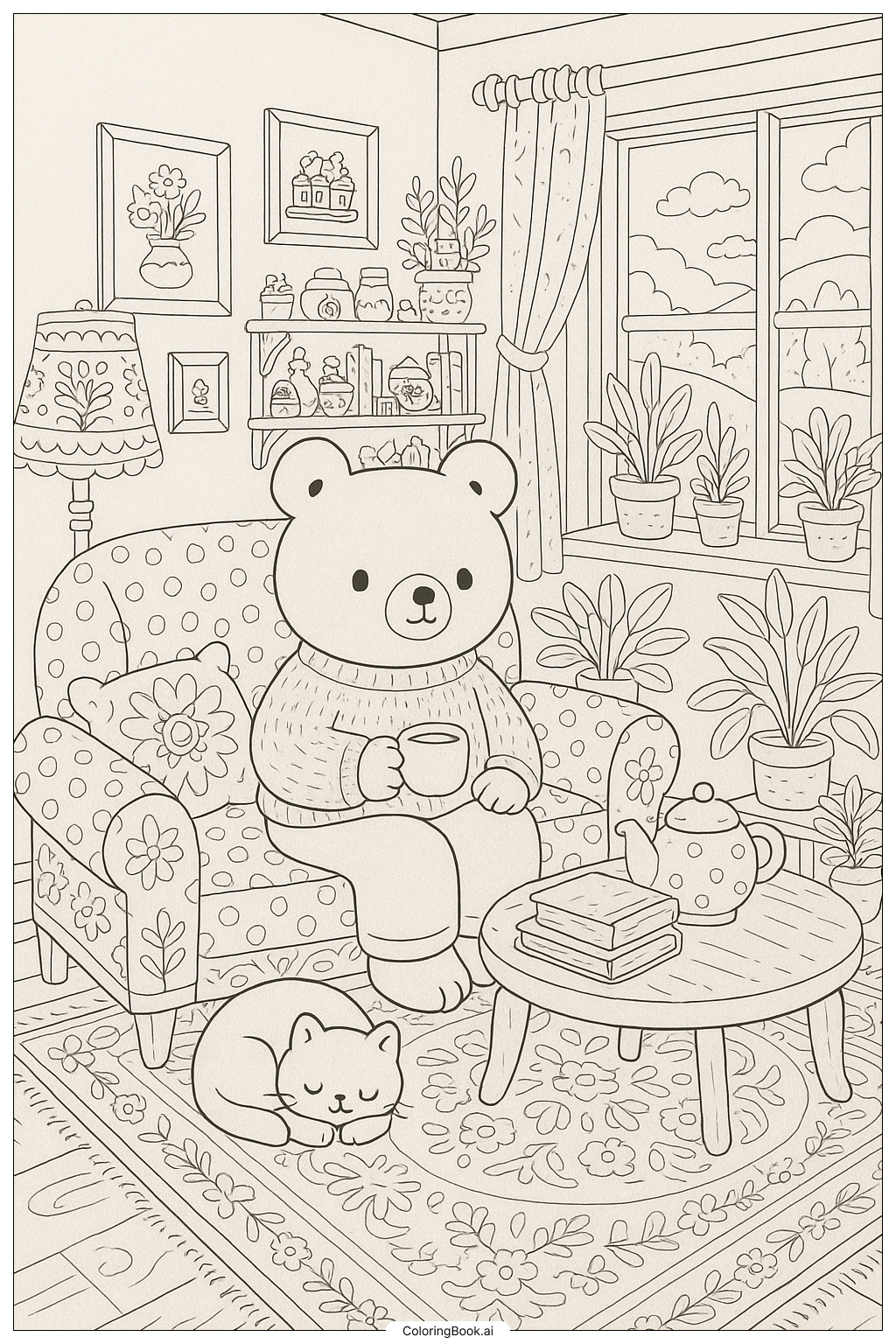  Bobbie Goods Bear的奇趣客厅填色页 