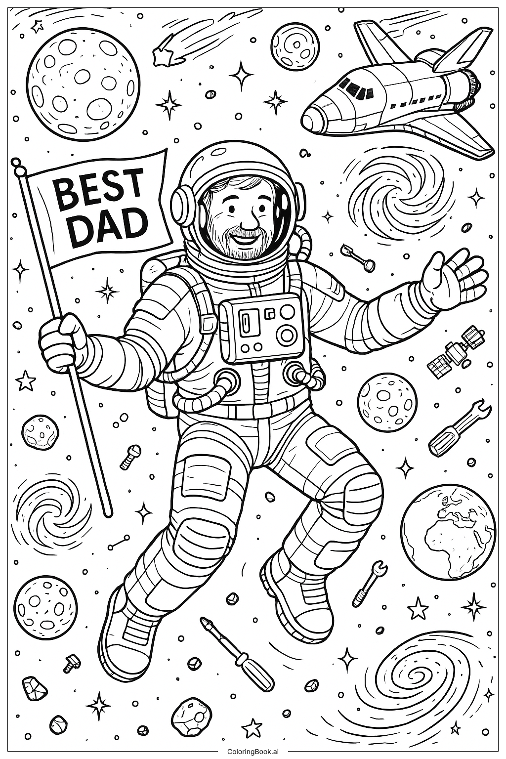Dad The Astronaut On A Fathers Day Adventure Coloring Page
