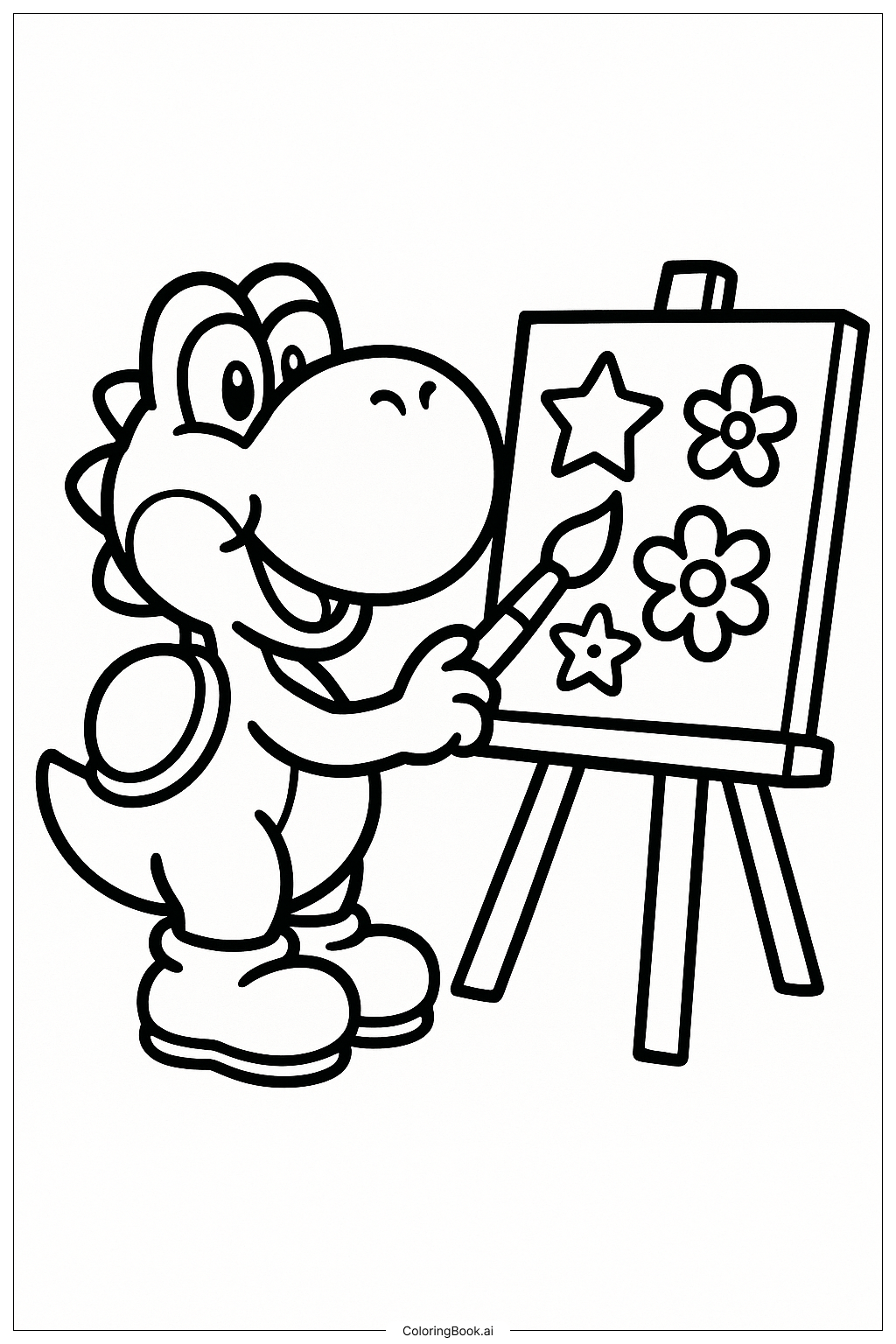  Yoshi Painting a Picture Coloring Page 