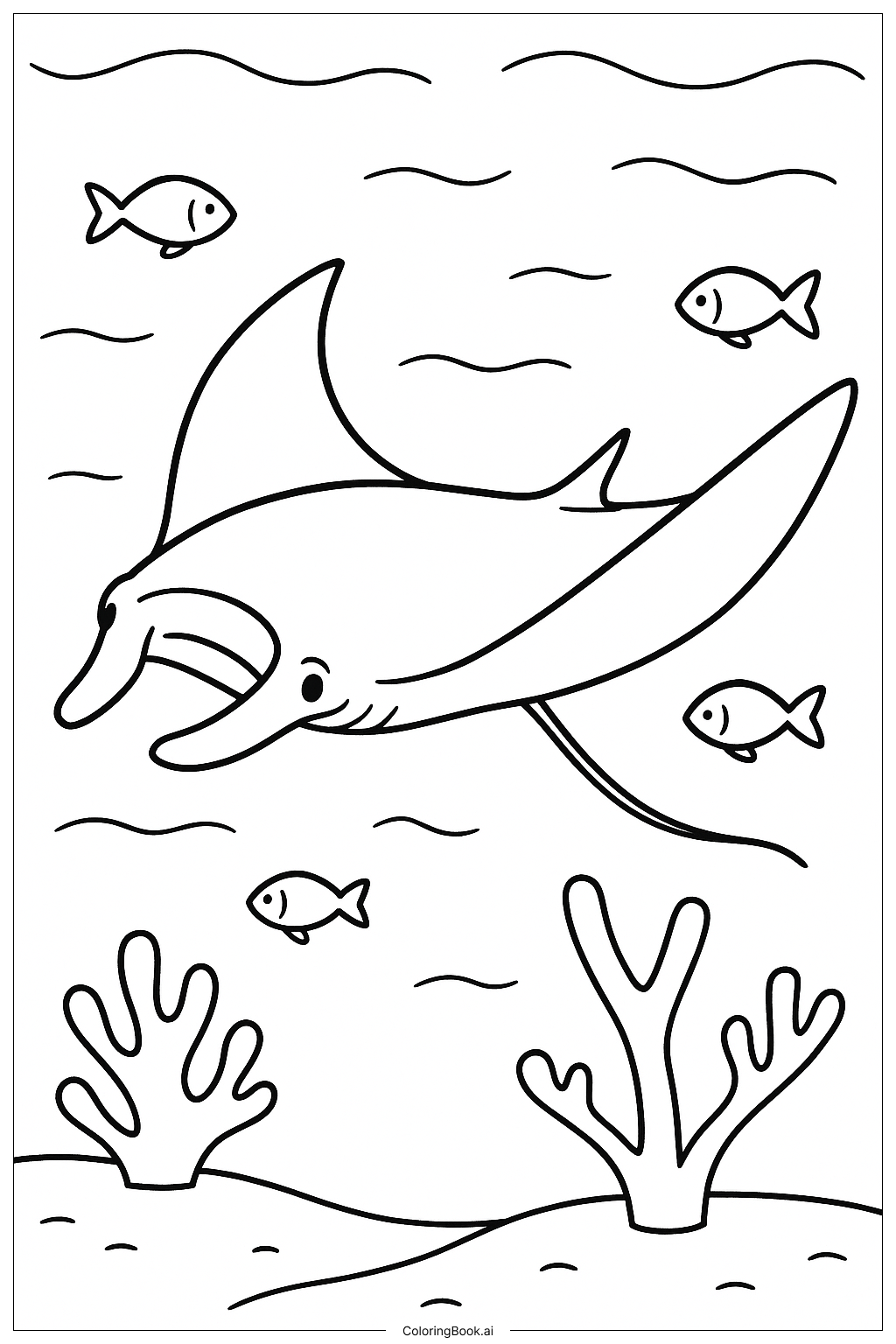  海洋中威严的蝠鲼填色页 