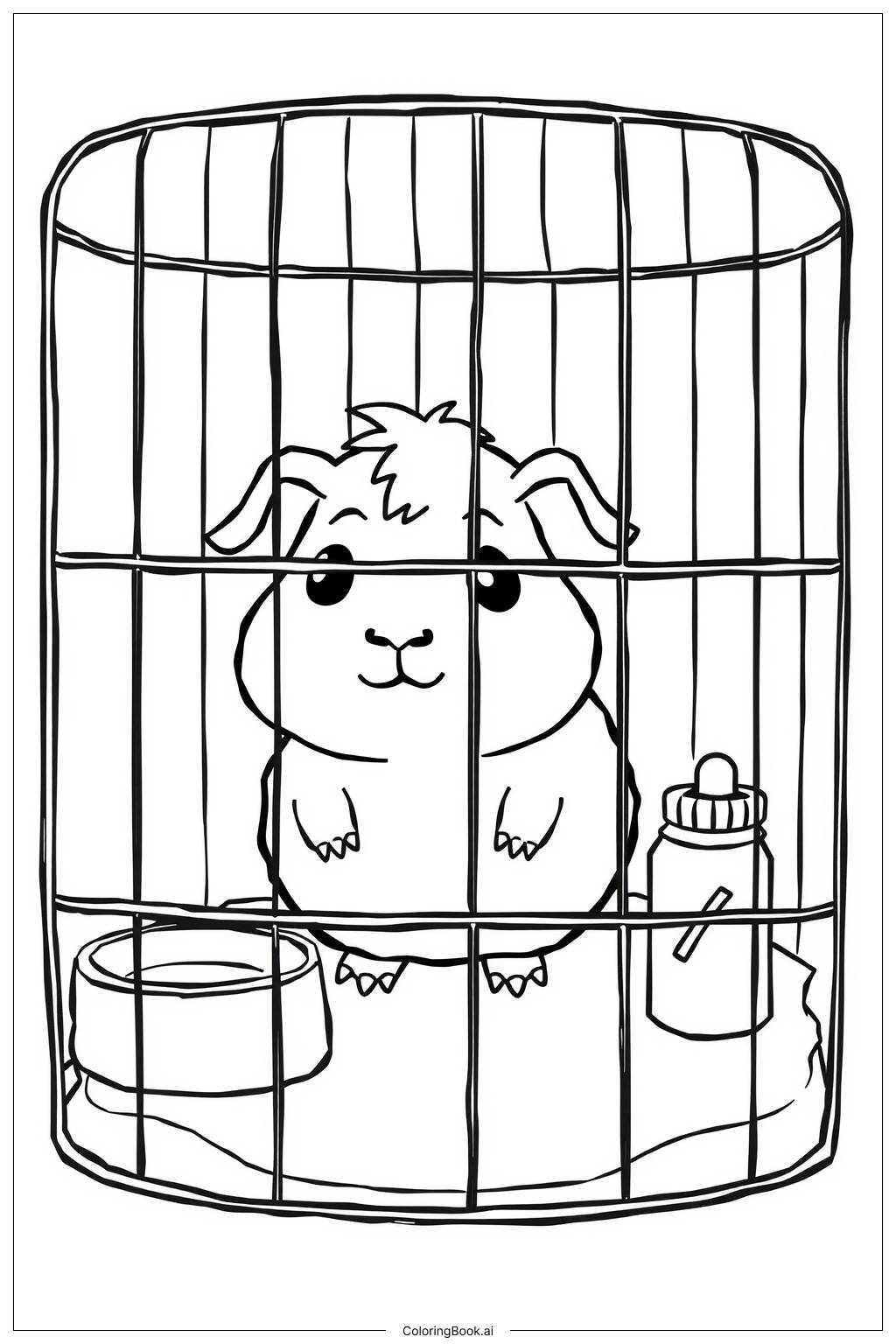  Page de coloriage Cochon d'Inde dans une Cage Douillette 