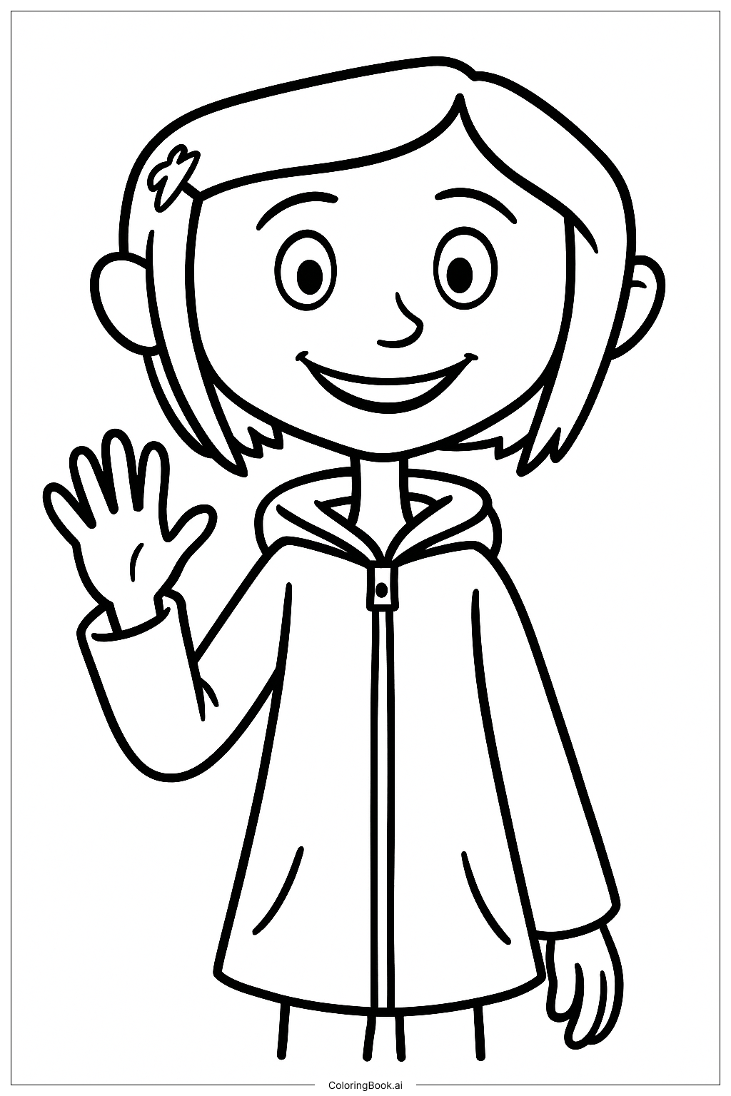  Coraline 揮手問好著色頁 