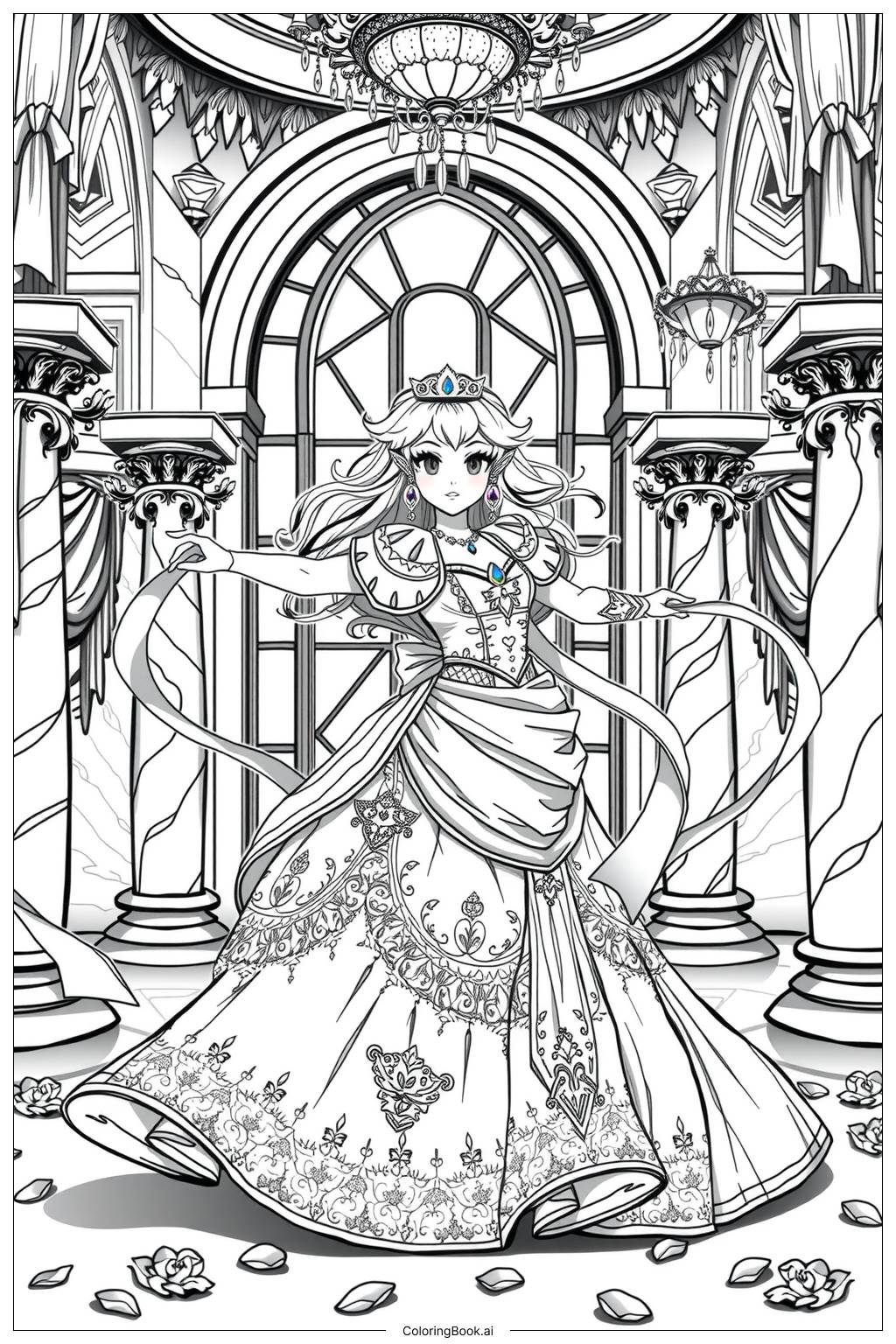  Princess Peach dancing at her royal wedding Coloring Page 