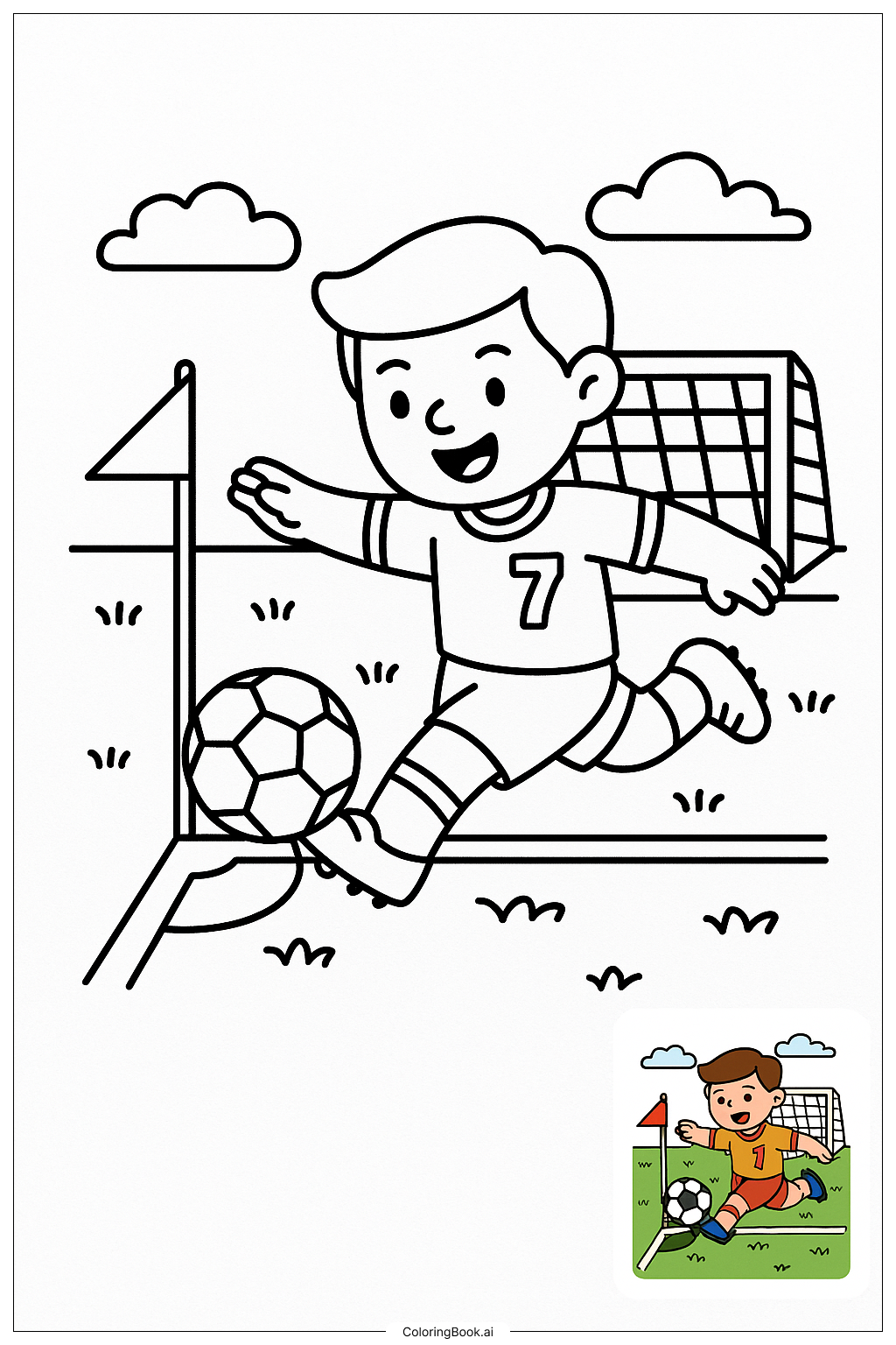  Page de coloriage Joueur de football effectuant un corner 