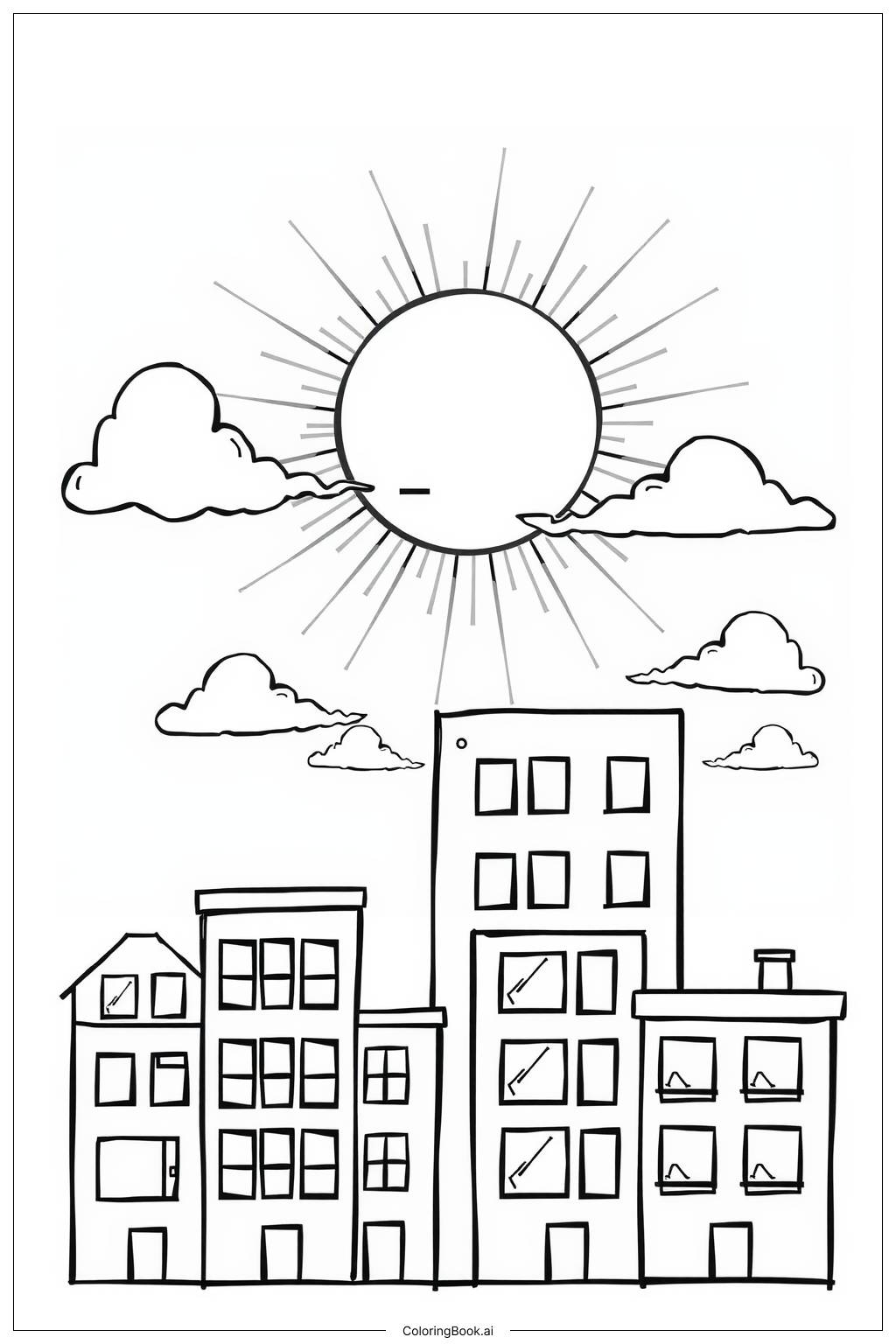  Sonnenfinsternis über der Stadtsilhouette Ausmalseite 