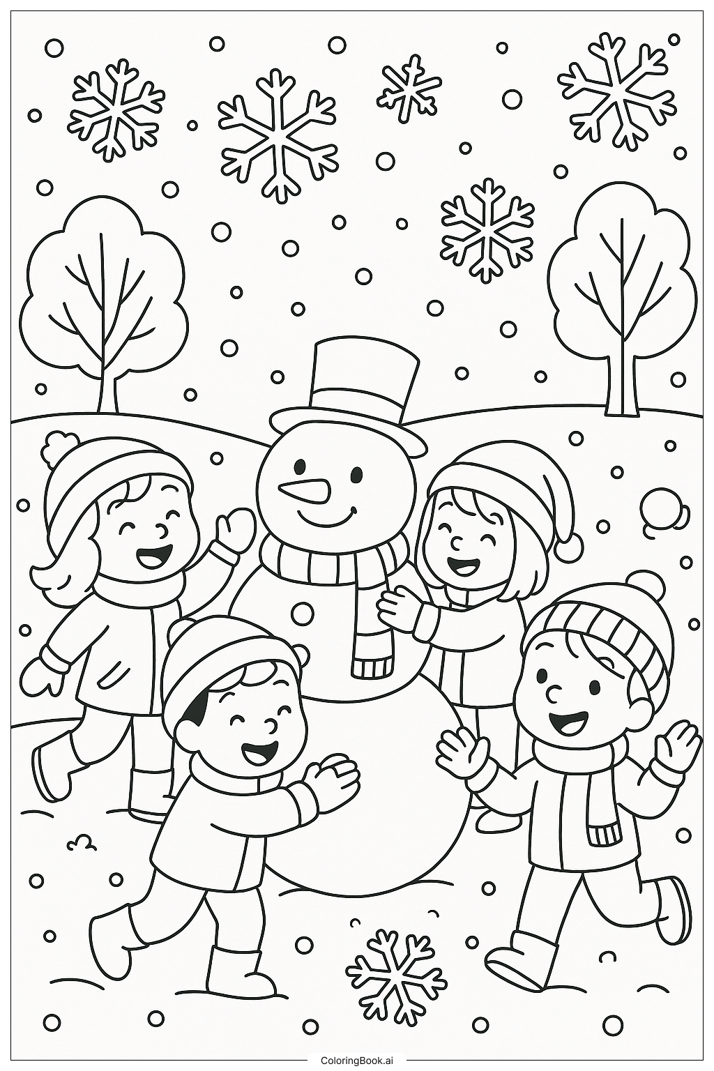  눈 오는 날 모임 색칠공부 페이지 