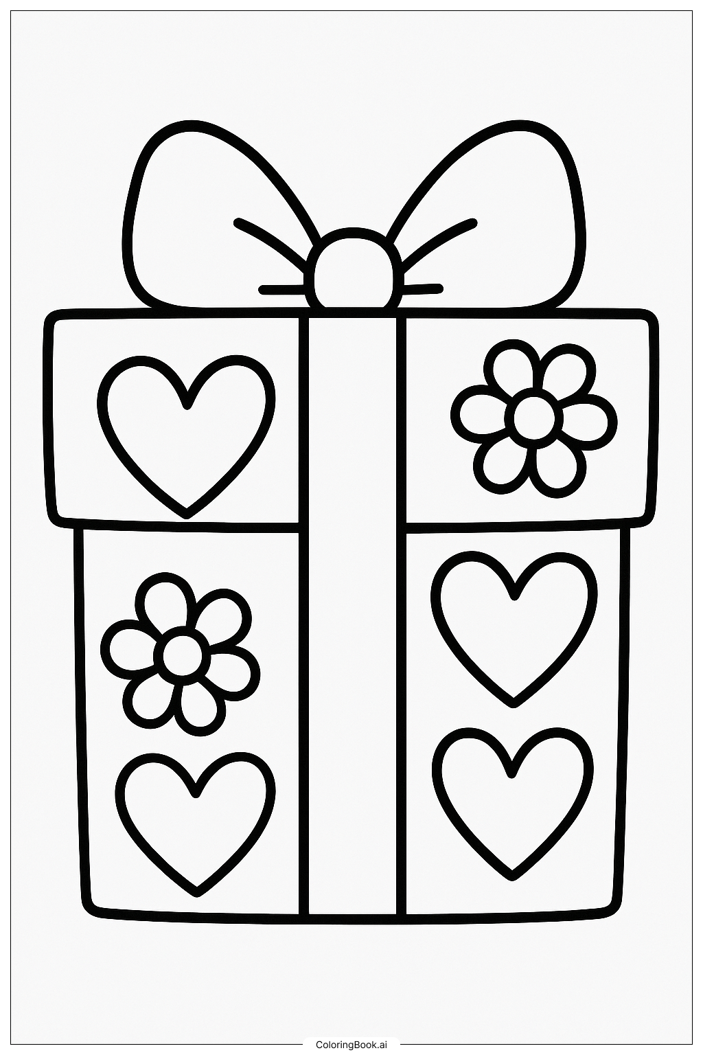  A Gift Box With Hearts and Flowers Coloring Page 
