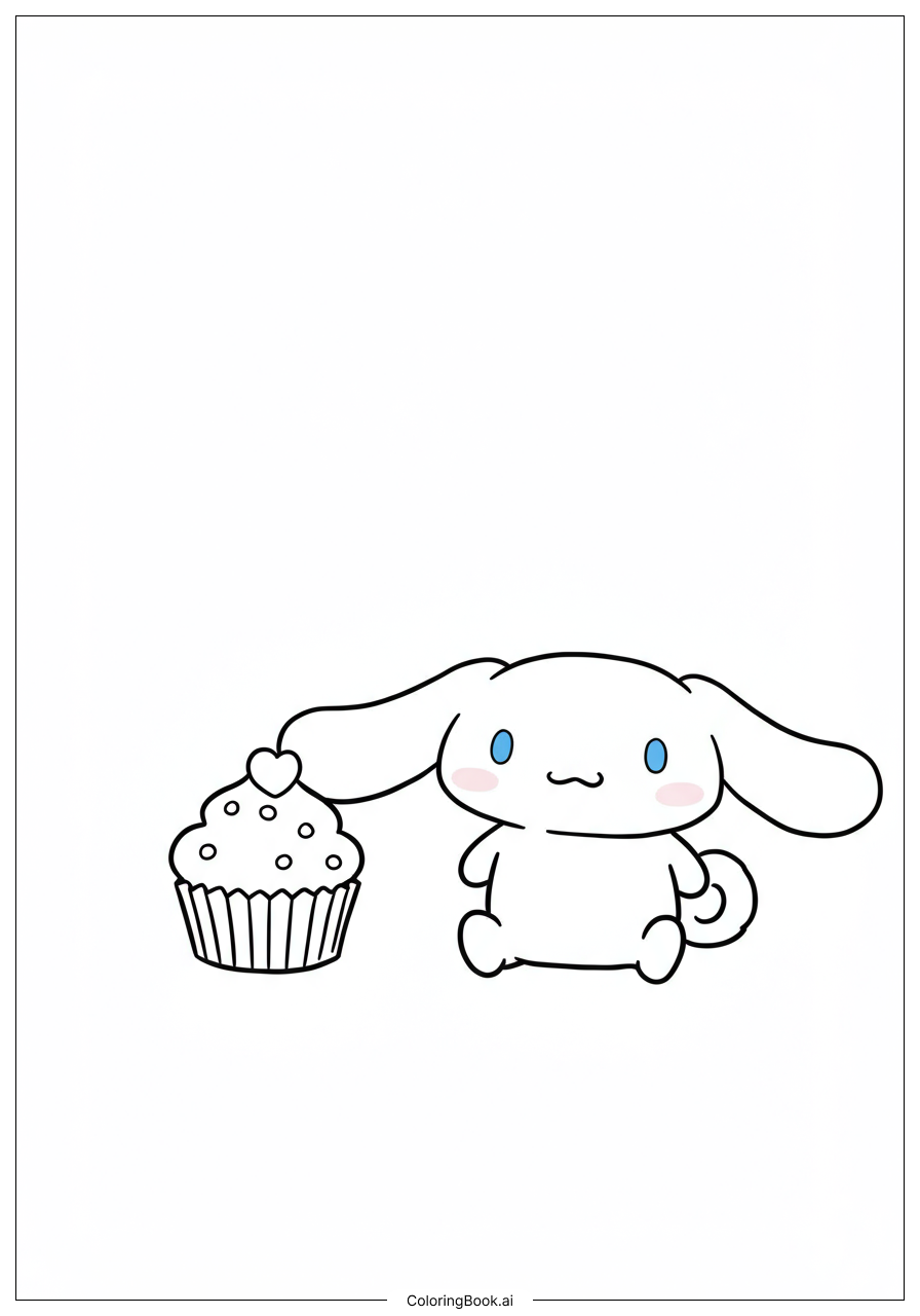  シナモロールのカップケーキで飛んでいるシーンの塗り絵ページ 