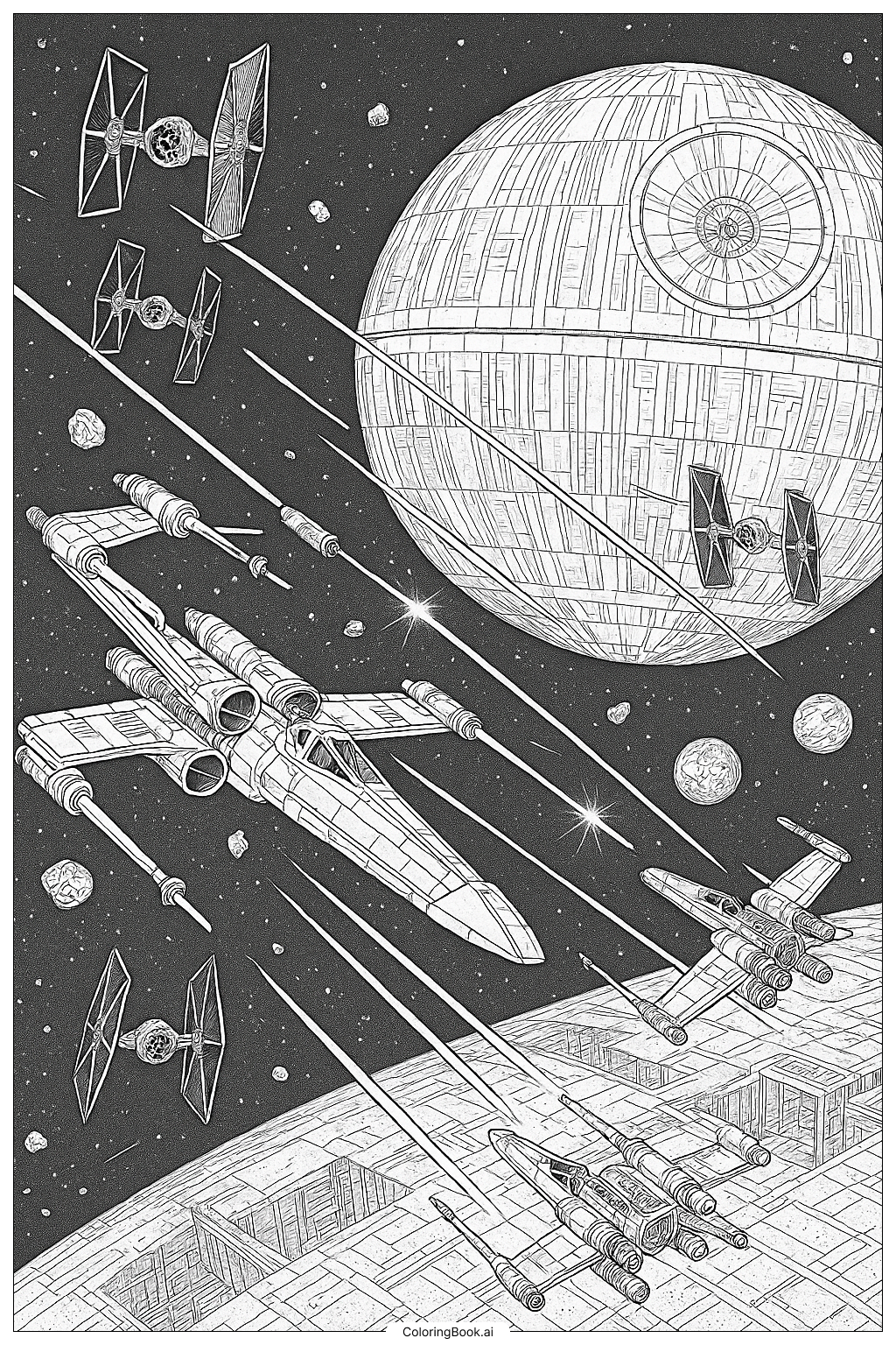  Page de coloriage Star Wars Attaque sur l'Étoile de la Mort 