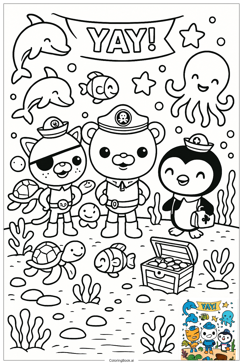 海底小纵队与海洋朋友们欢庆填色页