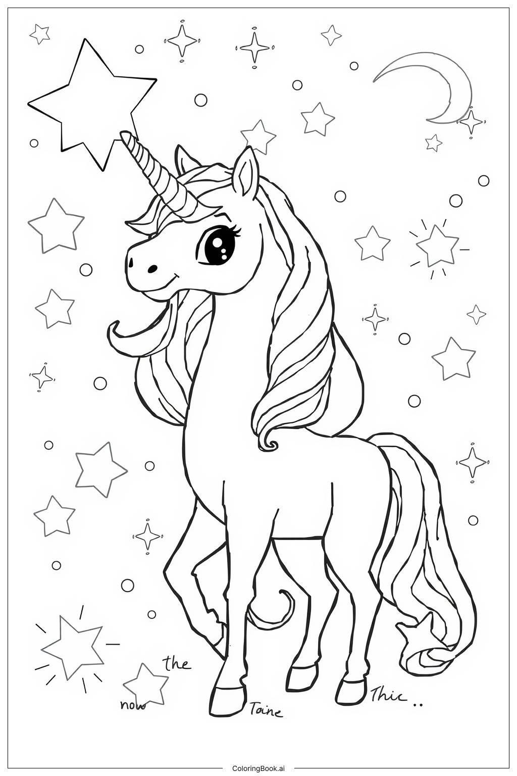  Page de coloriage licorne entourée d'étoiles-2 