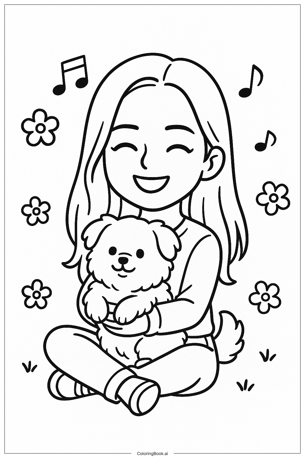  Página para colorir de Blackpink Jisoo com seu cachorro Dalgom 