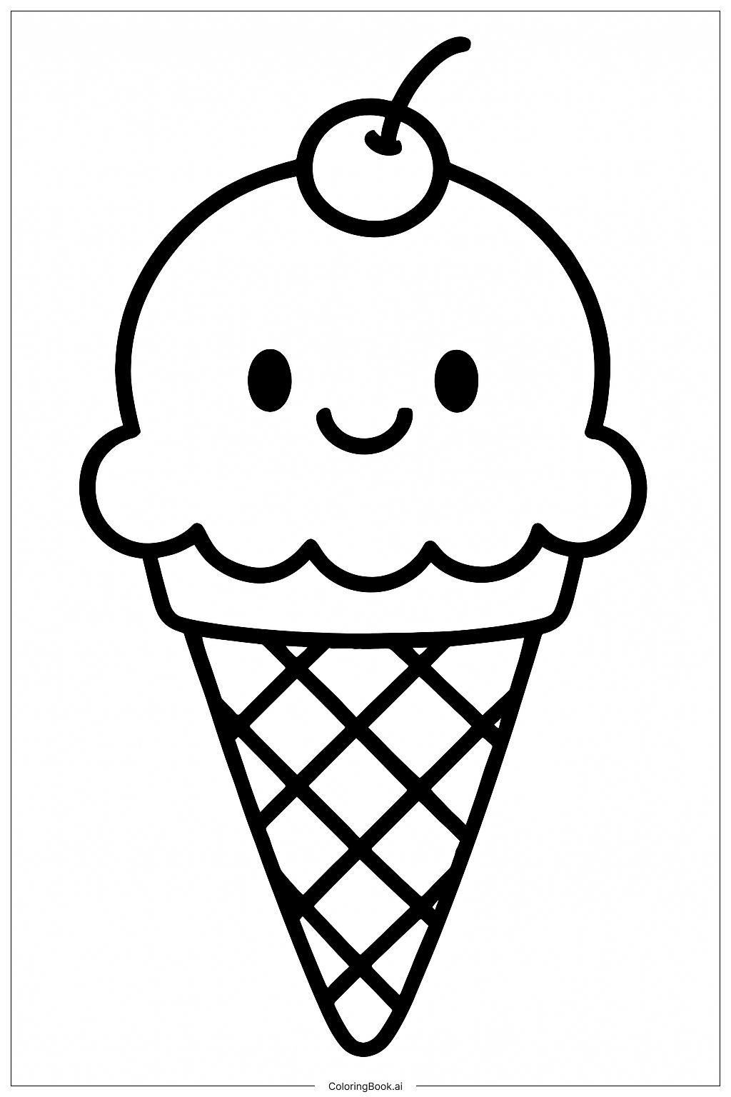  Happy Summer Ice Cream Cone Coloring Page 