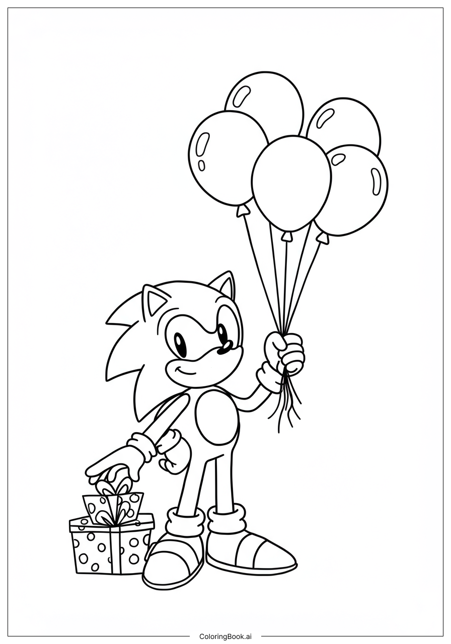  Happy Birthday Sonic With Balloons Coloring Page 