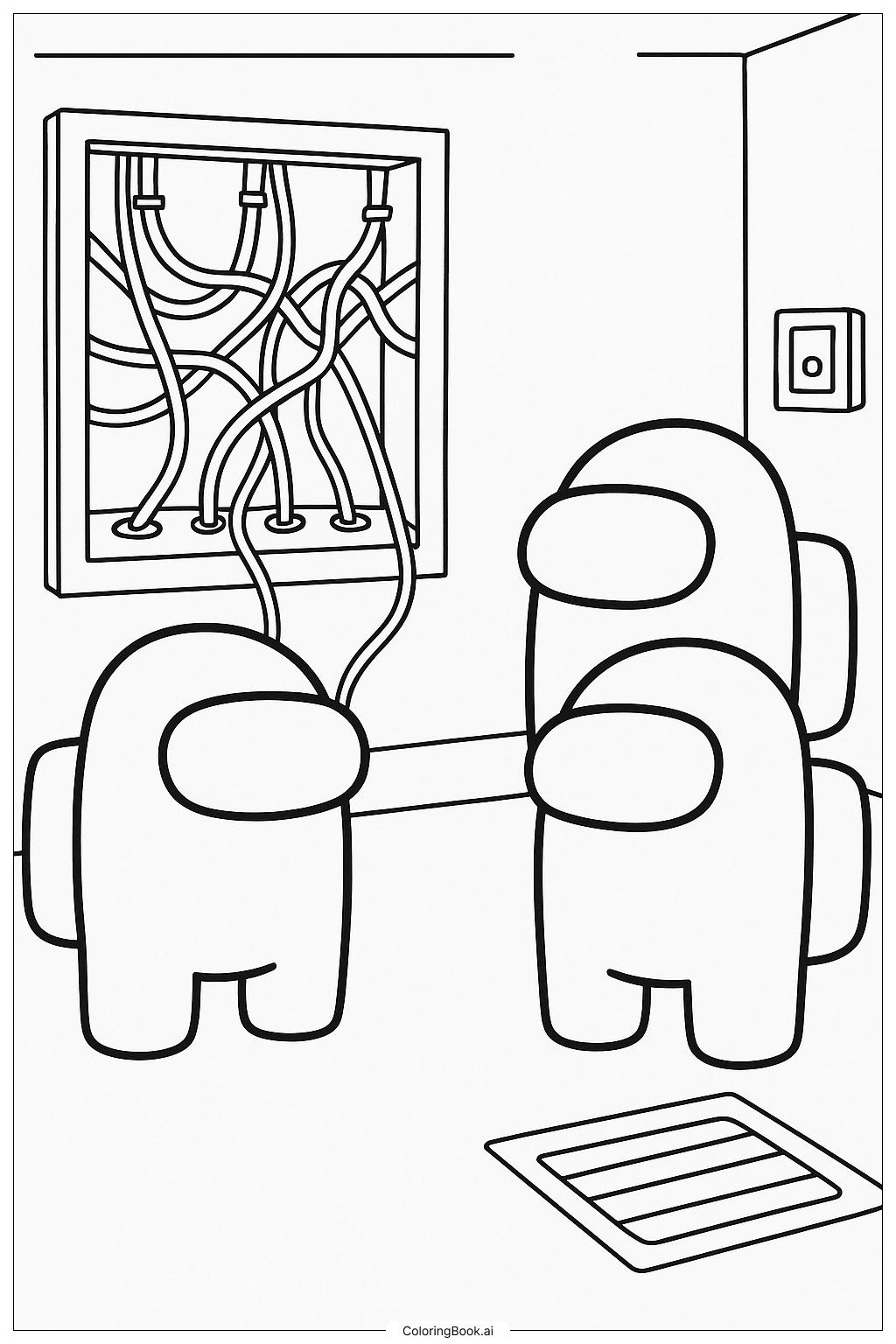  Among Us Crewmates Fixing Wires Coloring Page 