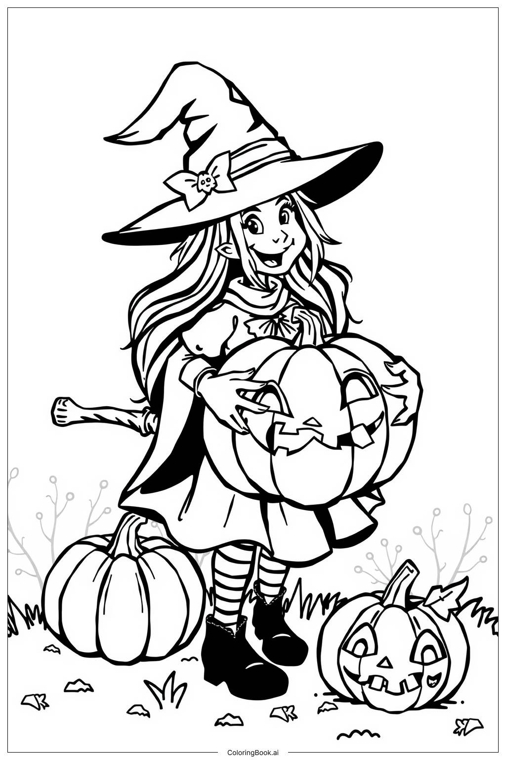  Page de coloriage sorcière nuit d'halloween 