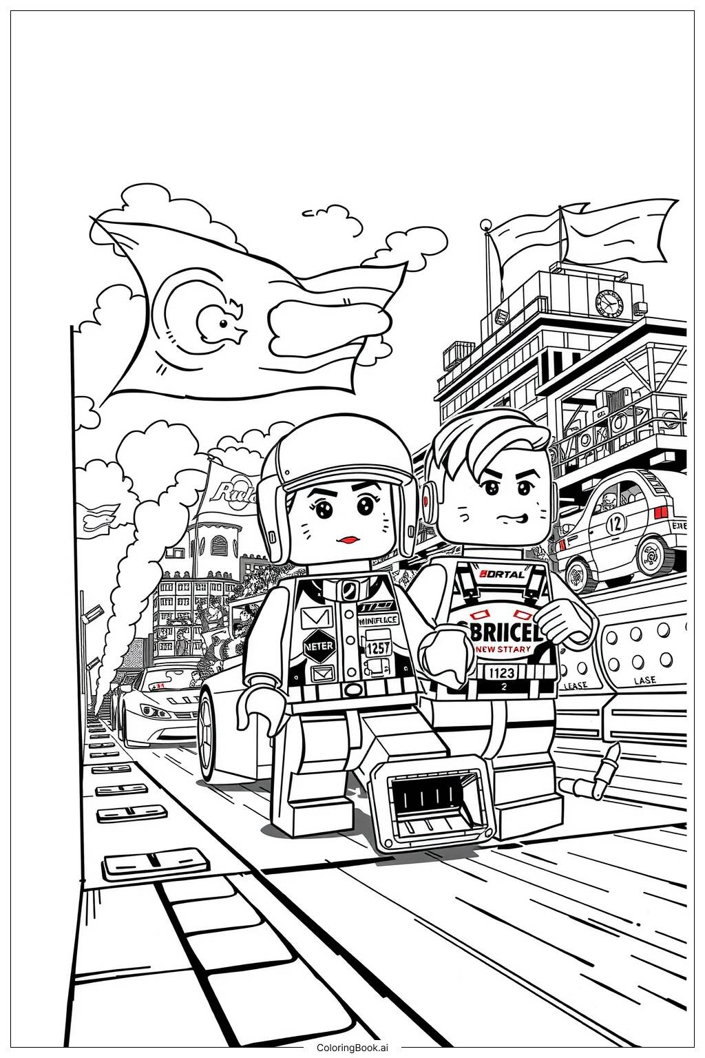  Lego Car Race on a Speed Track Coloring Page 