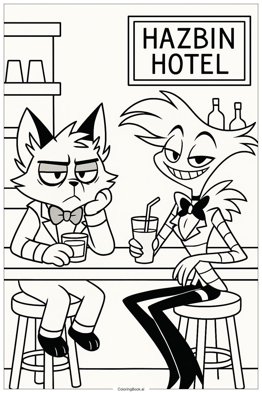  Husk 和 Angel Dust 在 Hazbin Hotel 酒吧著色頁 