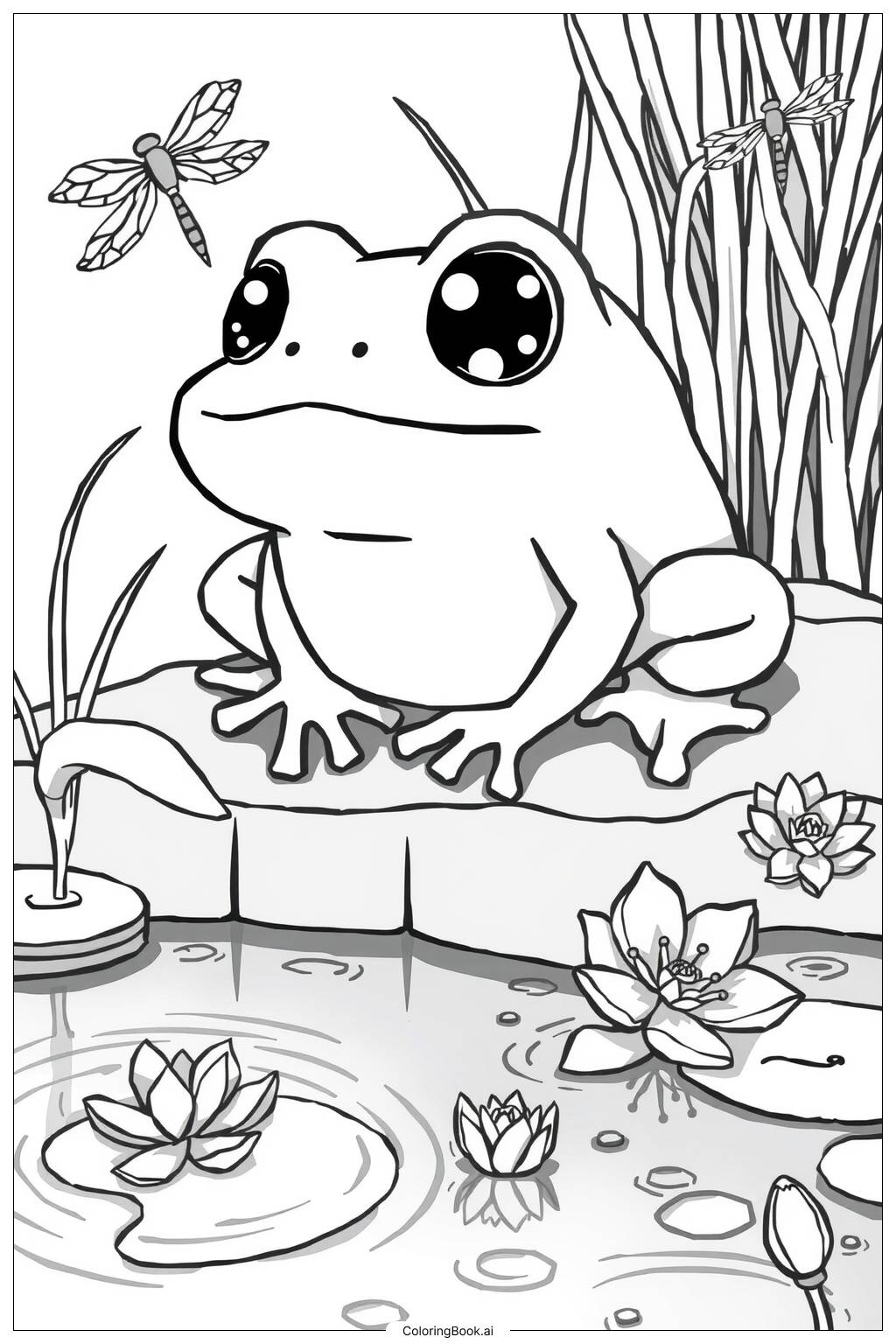  Cute Kawaii Frog with Big Eyes-2 Coloring Page 