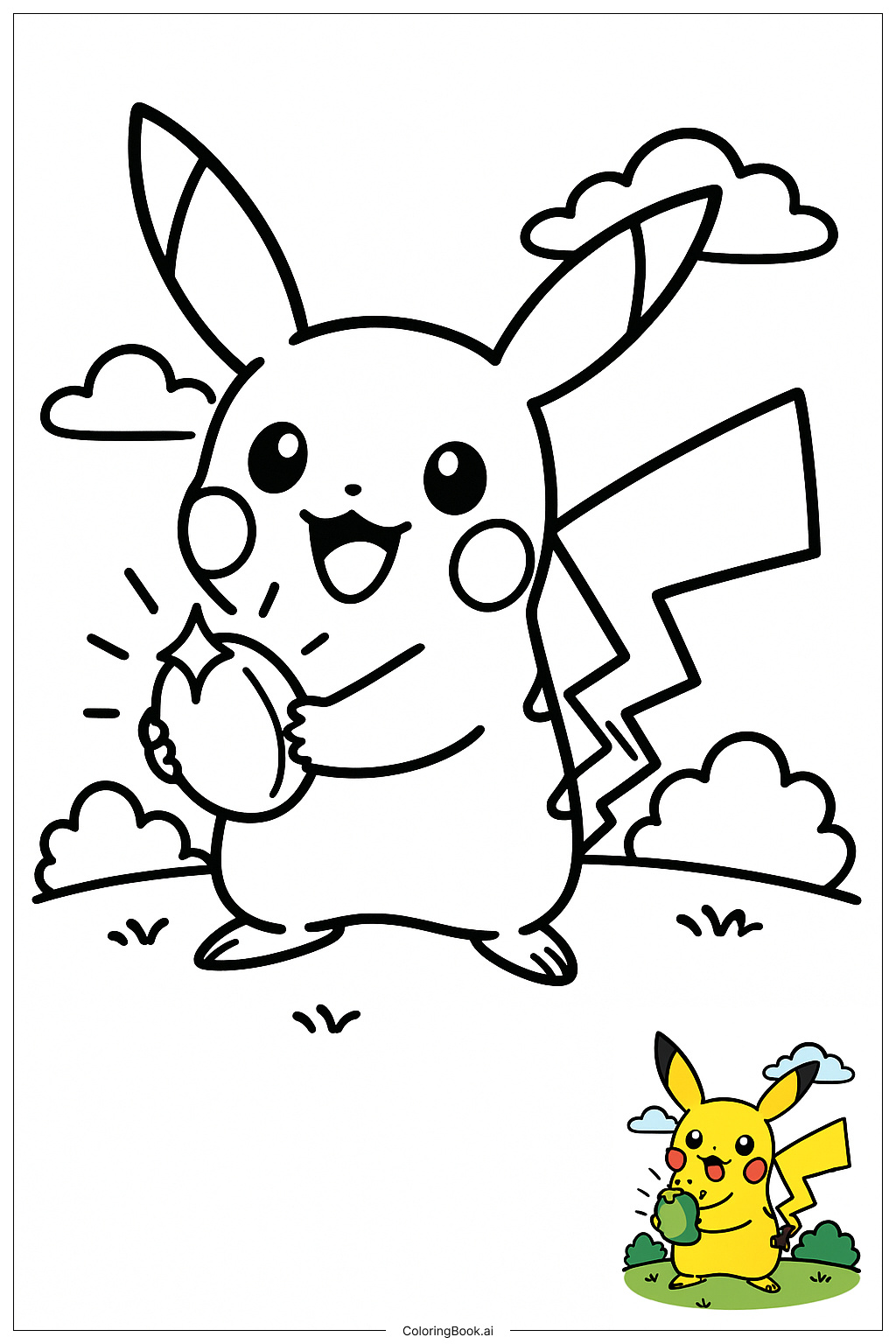  Pikachu Holding A Sparkling Thunderstone Coloring Page 