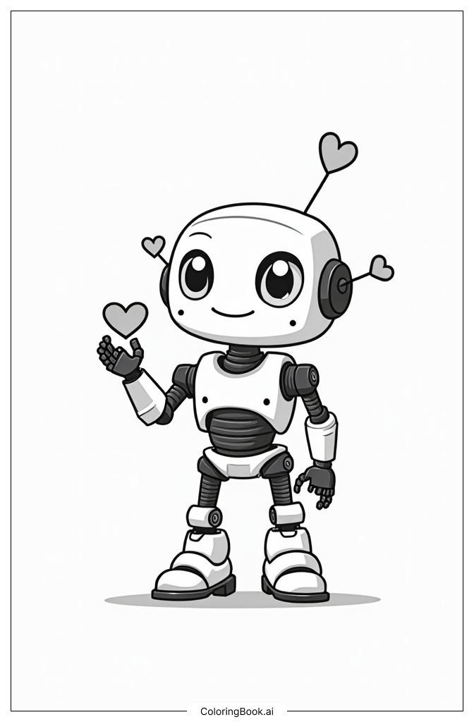  Página para colorear de Regalo del Día de San Valentín del Robot 