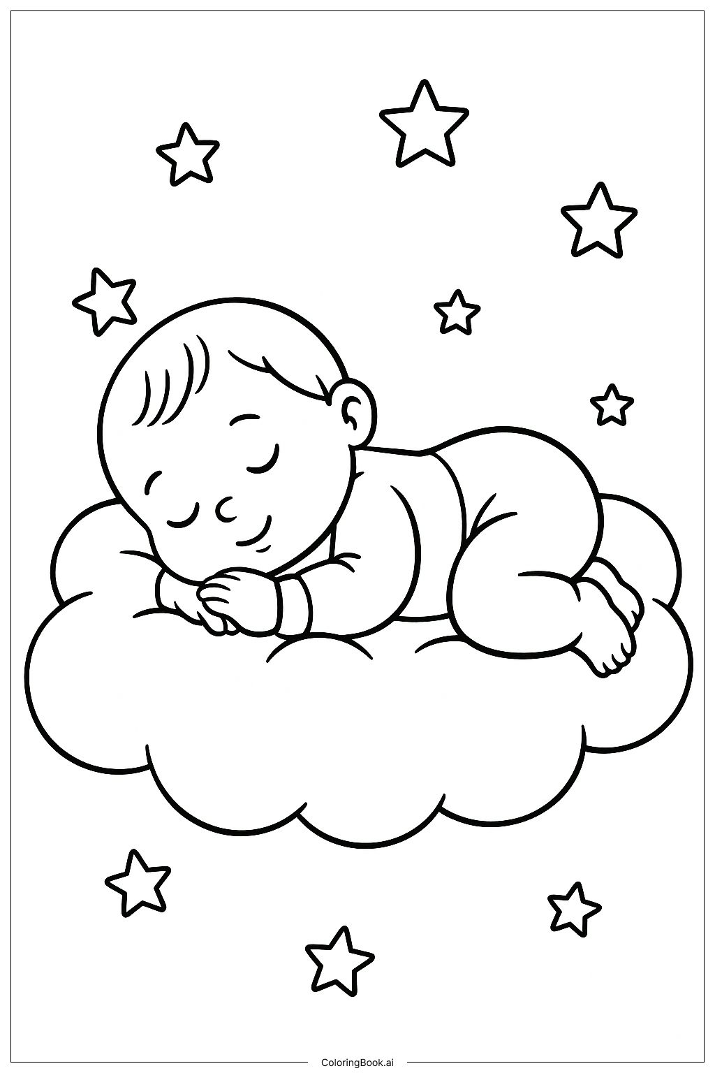  Baby Sleeping On A Cloud Coloring Page 