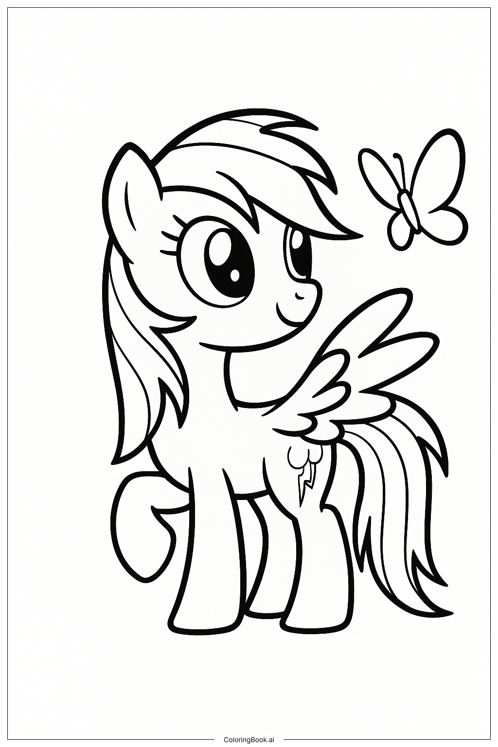  Página para colorear de Rainbow Dash y una mariposa 