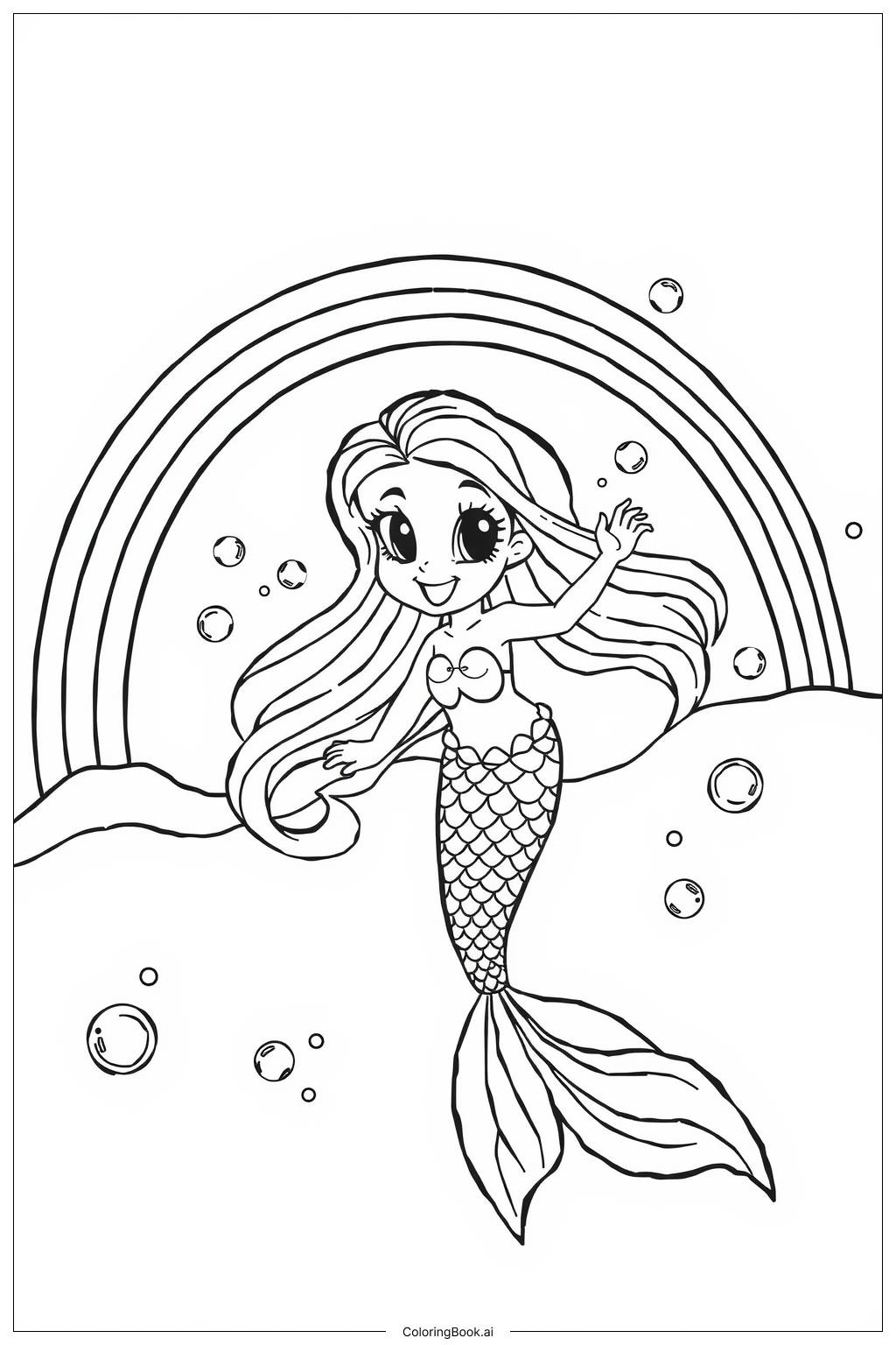  Page de coloriage Fantaisie de sirène arc-en-ciel 