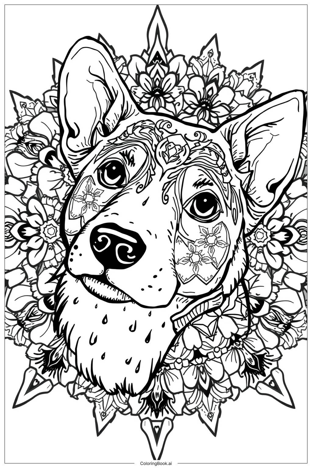  Easy Dog Mandala-2 Coloring Page 