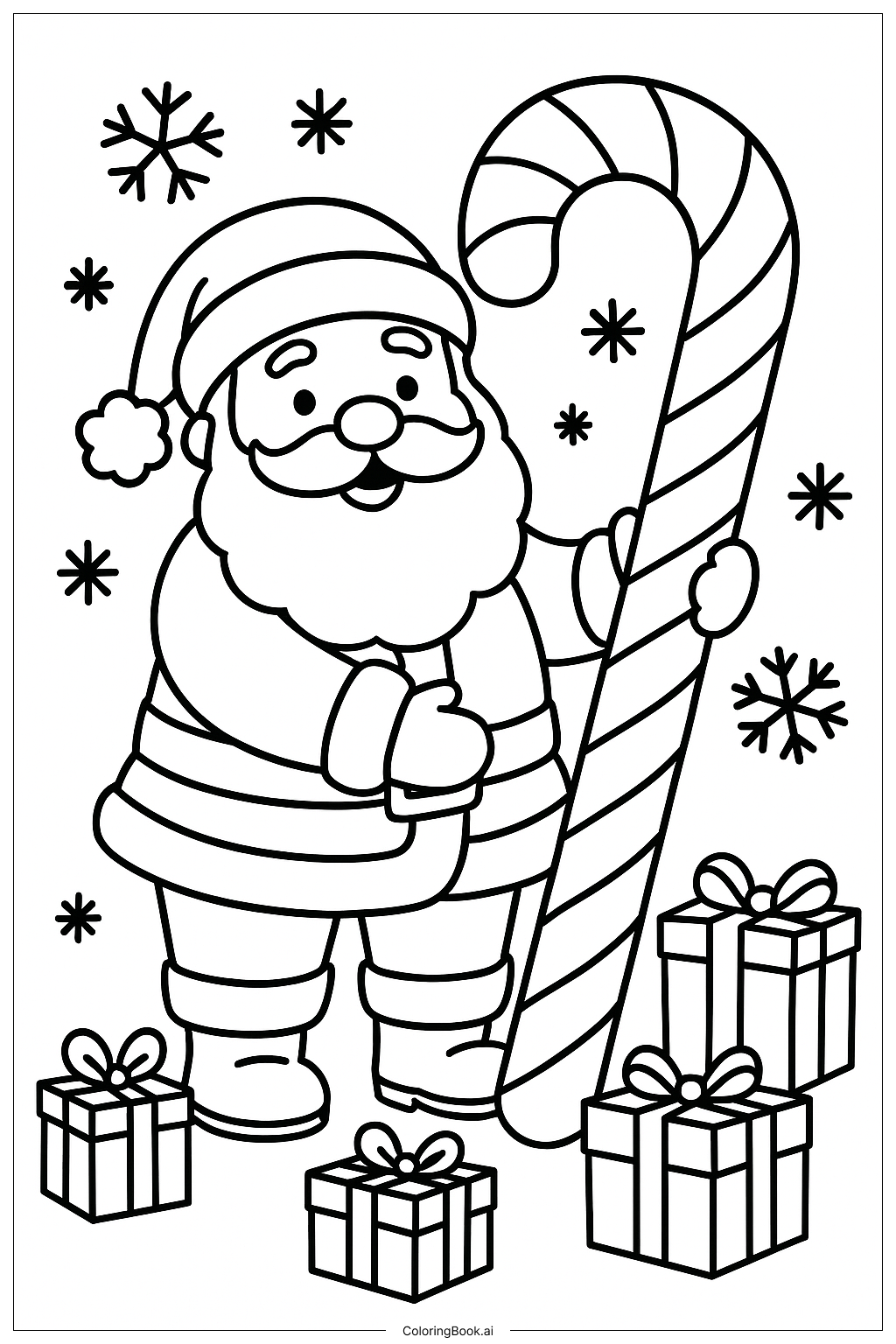  Santa Claus Holding A Giant Candy Cane Coloring Page 