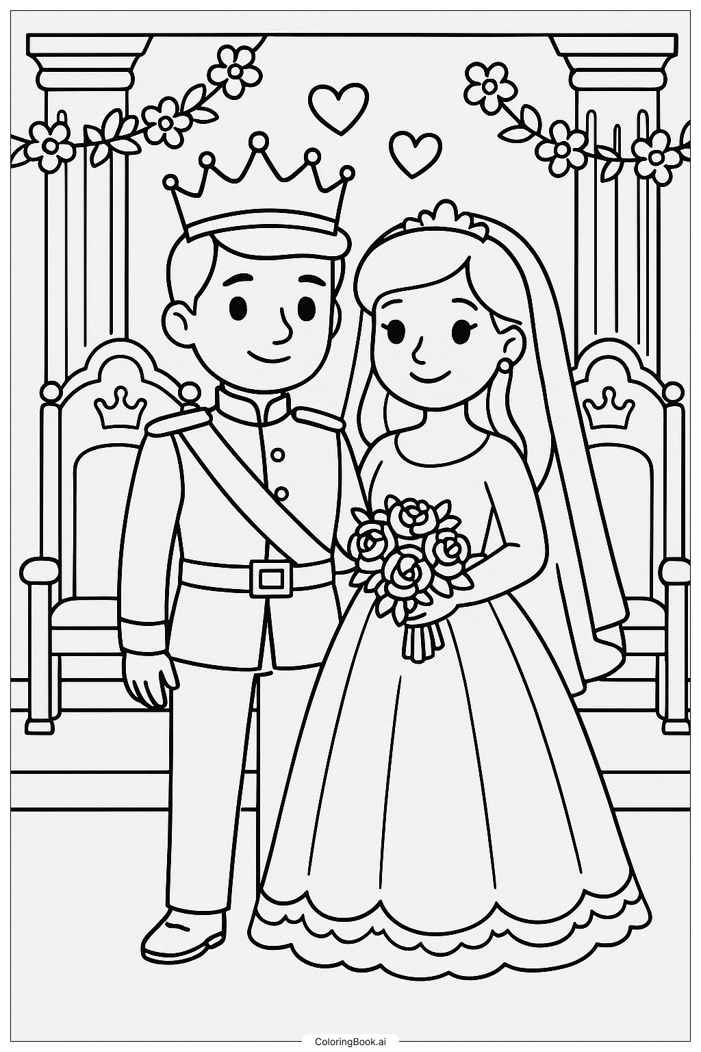  Página para colorir de Uma Cena Intricada de Casamento Real 