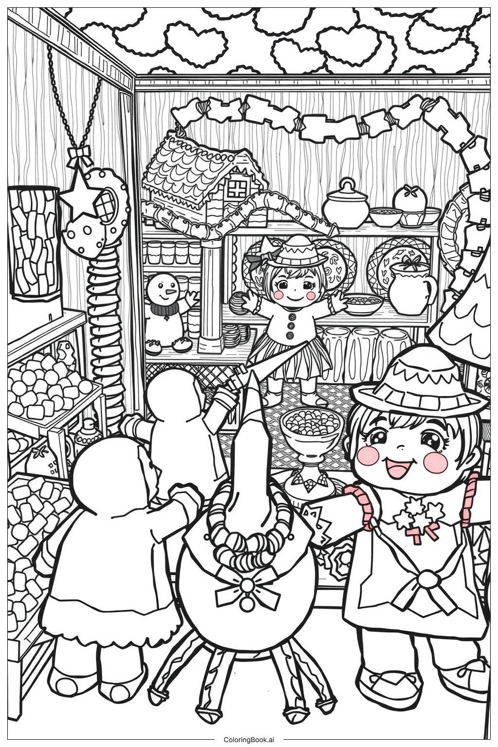  Gingerbread House Decorating Party Coloring Page 