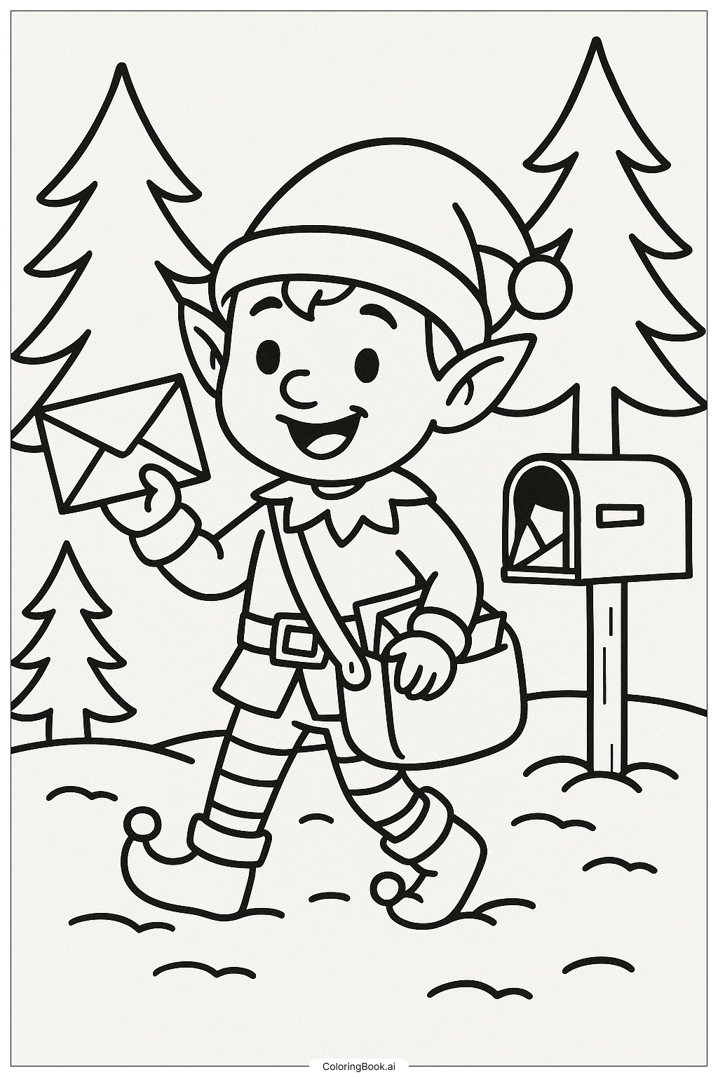  Christmas Elf Delivering Mail填色页 