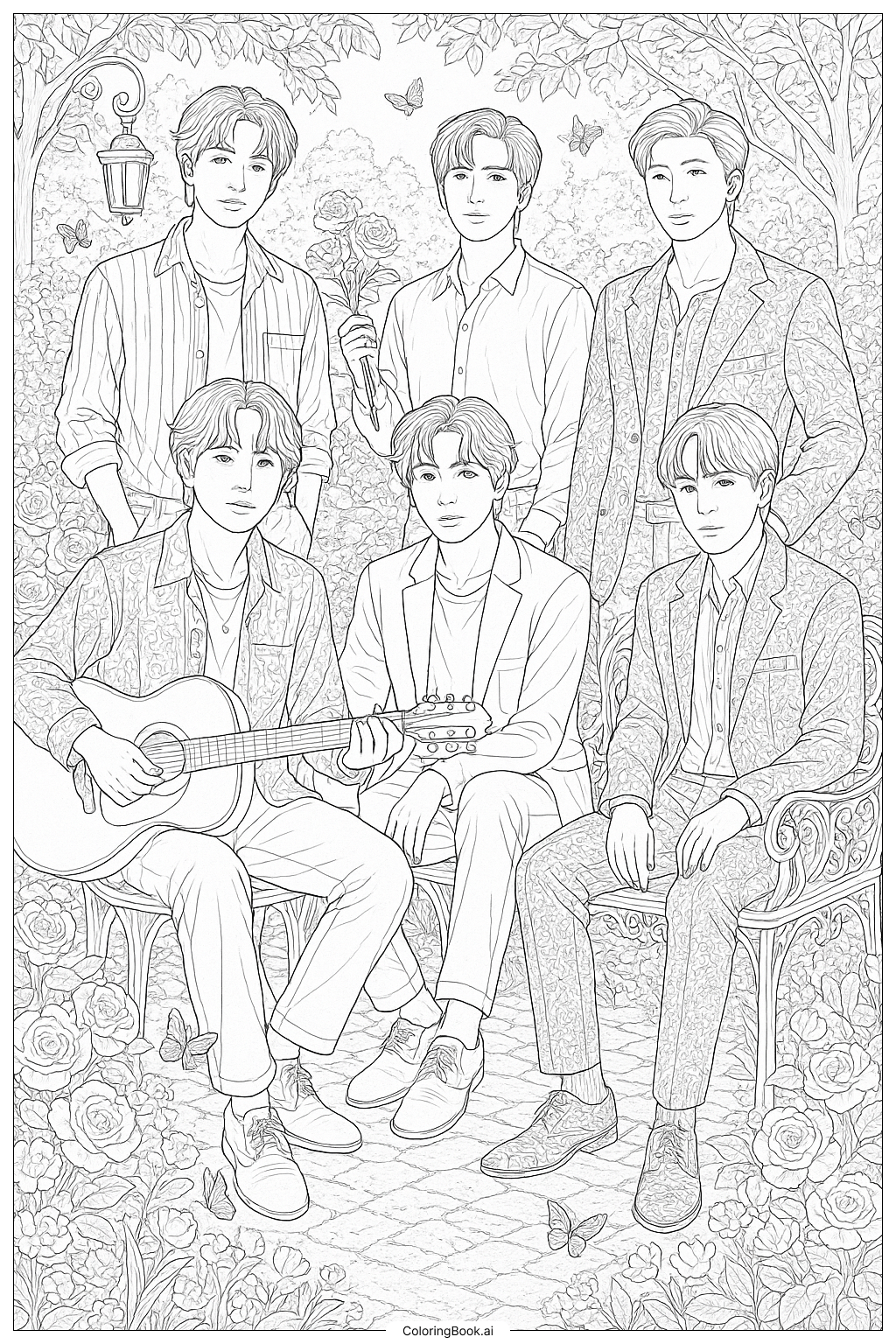  Page de coloriage BTS Dans Une Belle Scène de Jardin 
