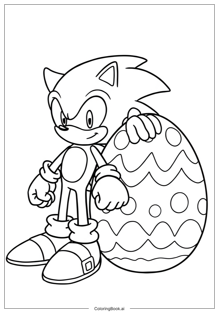  Page de coloriage Sonic à la chasse aux œufs de Pâques dans la prairie 
