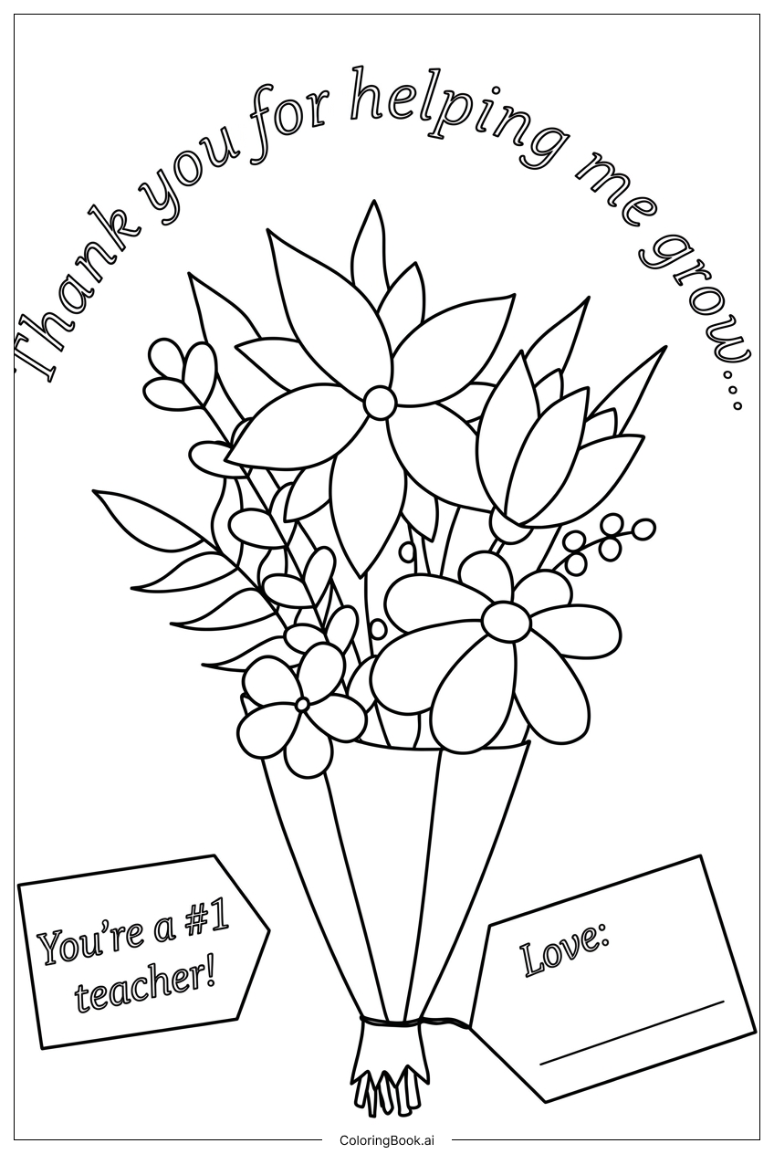 Página para colorear de Gracias por Ayudarme a Crecer Ramo de Flores